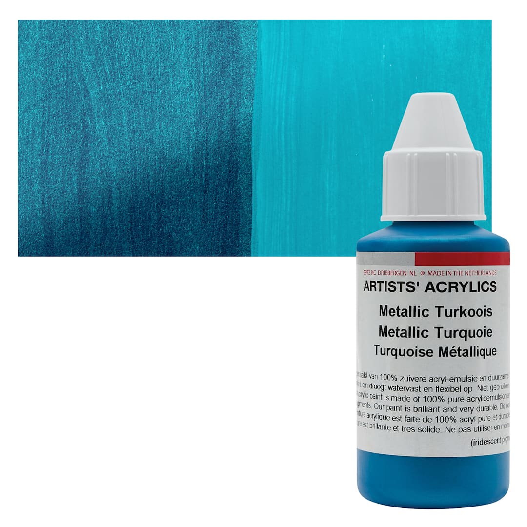 Open in modal - Ara Artists’ Acrylic Paint - Metallic Turquoise, 100 ml bottle and swatch