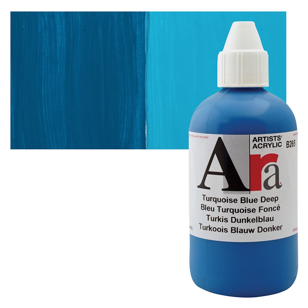 Open in modal - Ara Artists’ Acrylic Paint - Turquoise Blue Deep, 250 ml bottle and swatch