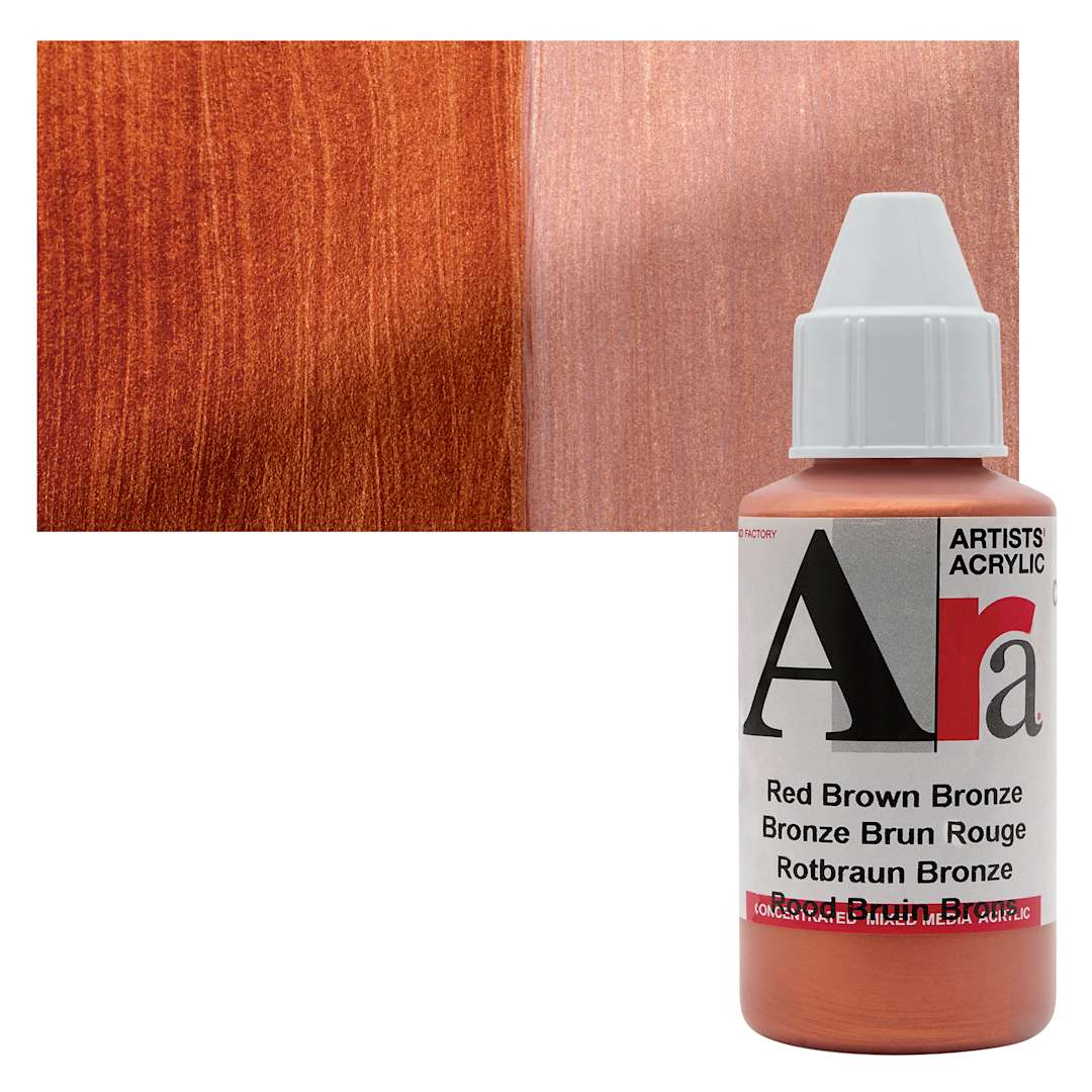 Open in modal - Ara Artists’ Acrylic Paint - Red Brown Bronze, 100 ml bottle and swatch