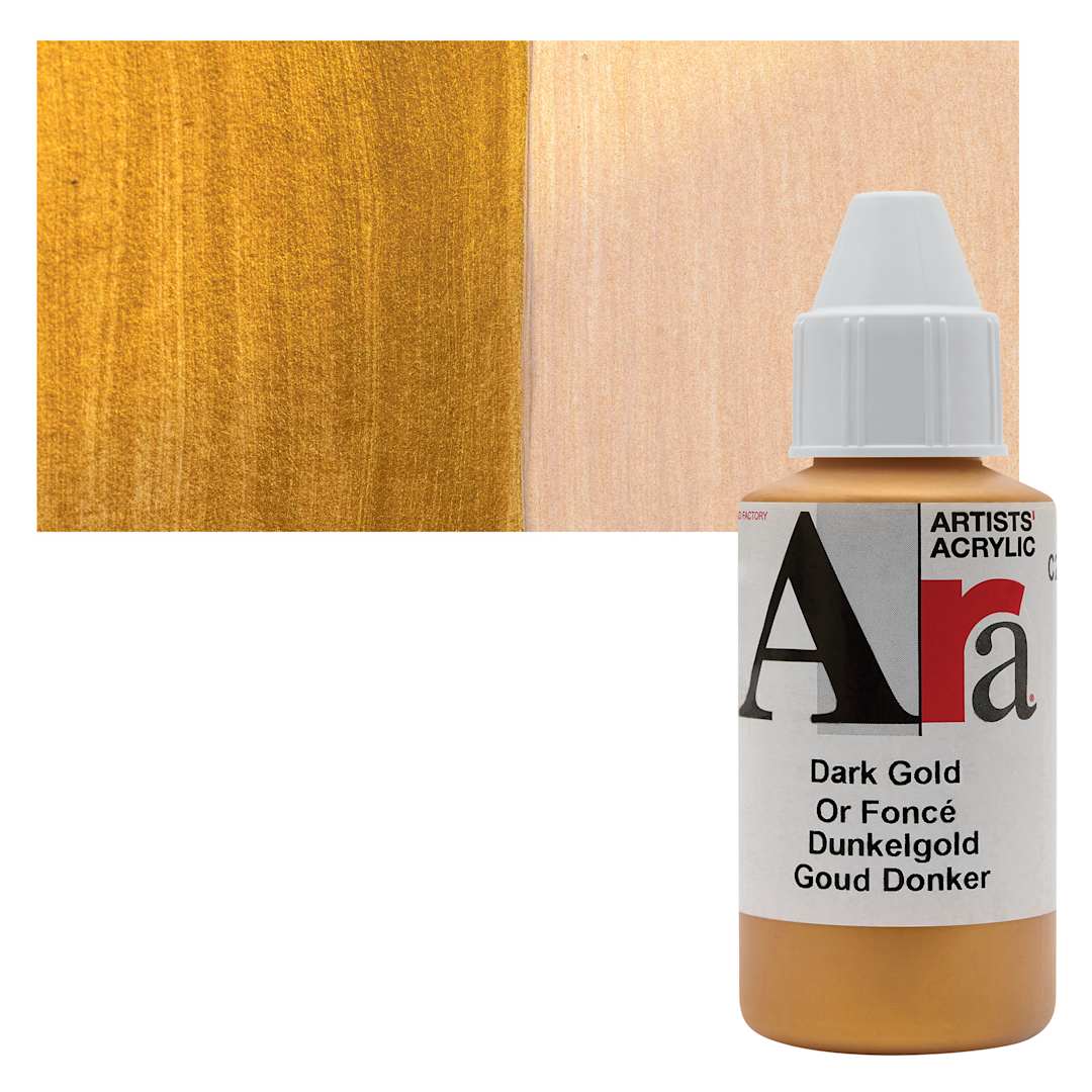 Open in modal - Ara Artists’ Acrylic Paint - Dark Gold, 100 ml bottle and swatch