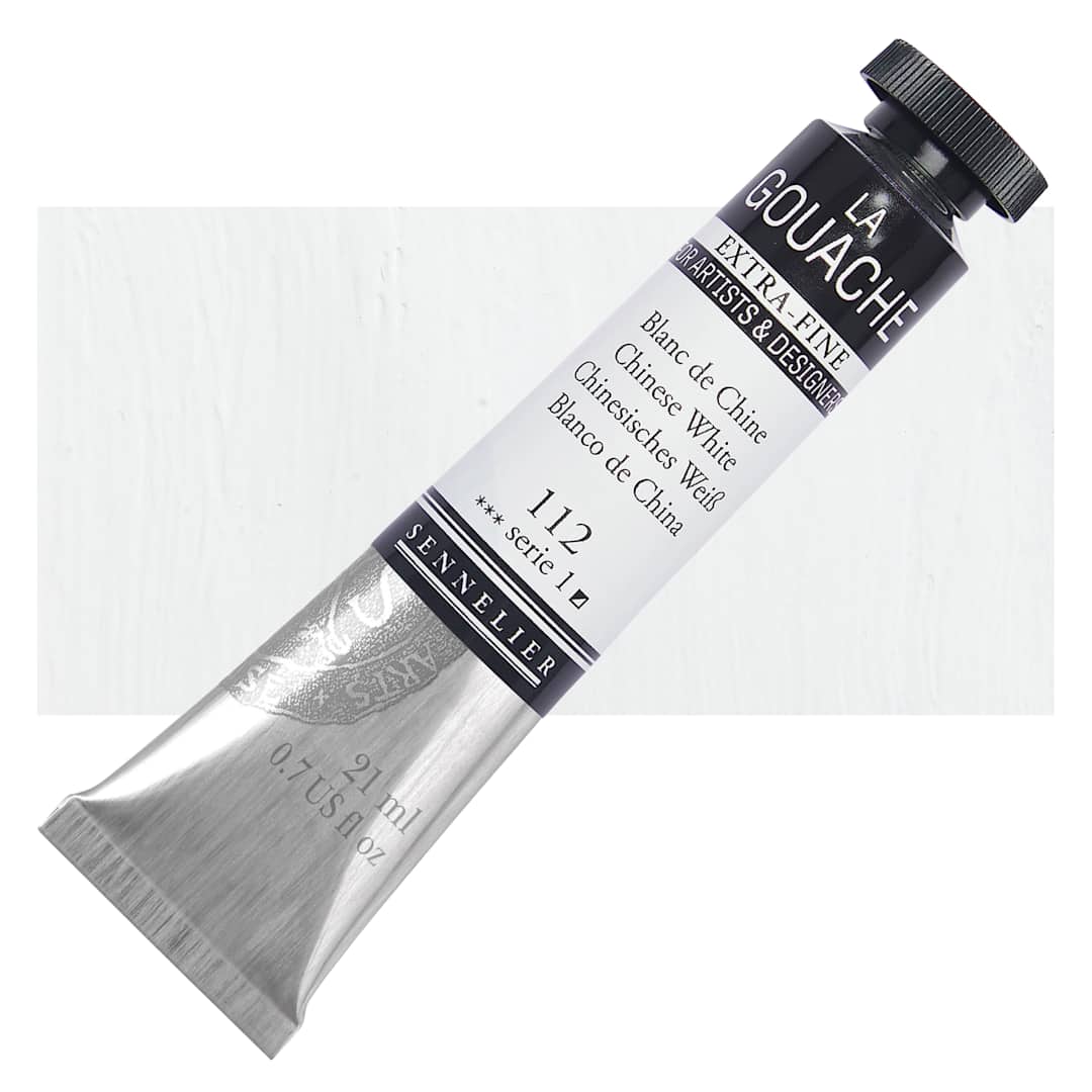 Open in modal - Sennelier Extra Fine Gouache - Chinese White, 21 ml Tube and swatch