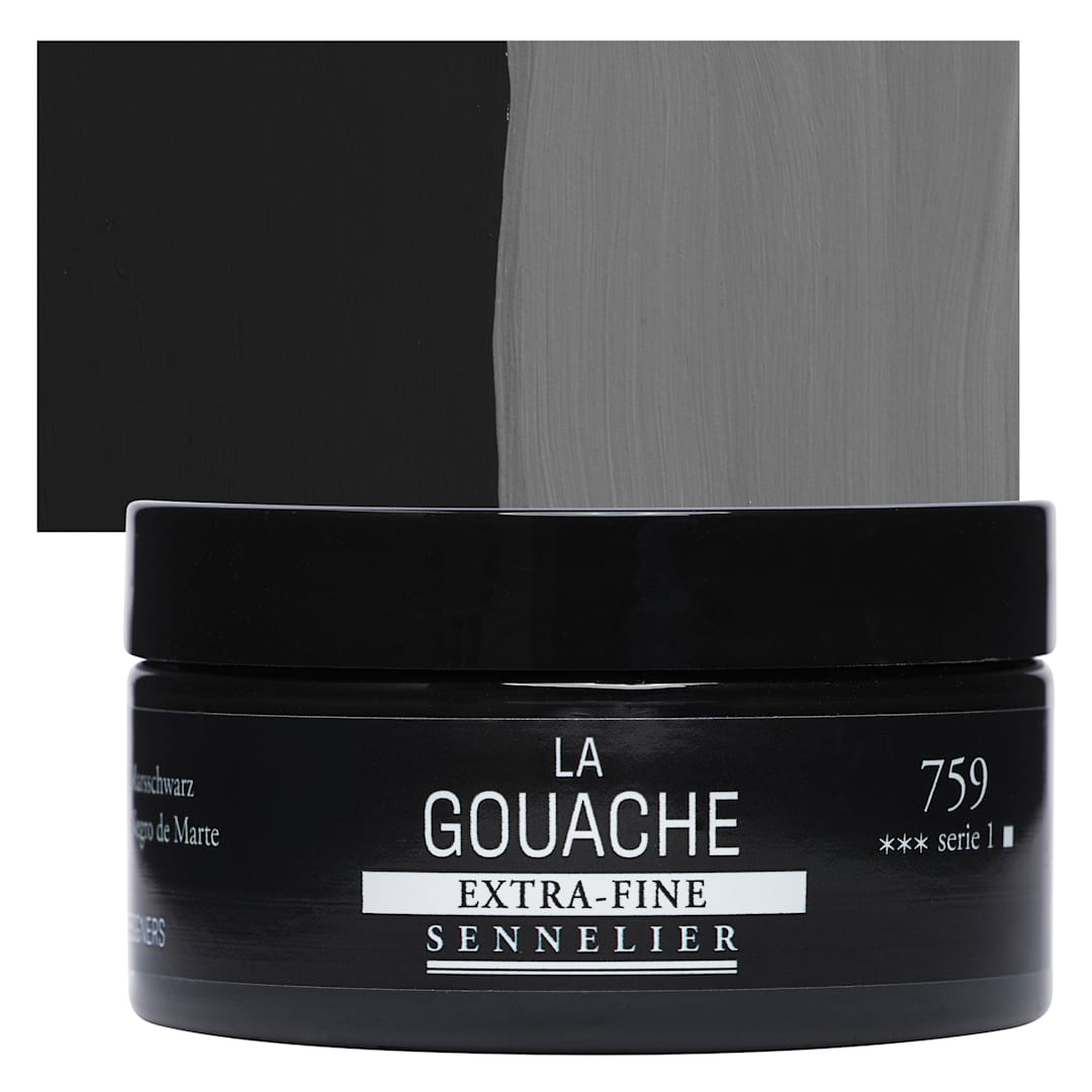 Open in modal - Sennelier Extra Fine Gouache - Mars Black, 100 ml Jar and swatch