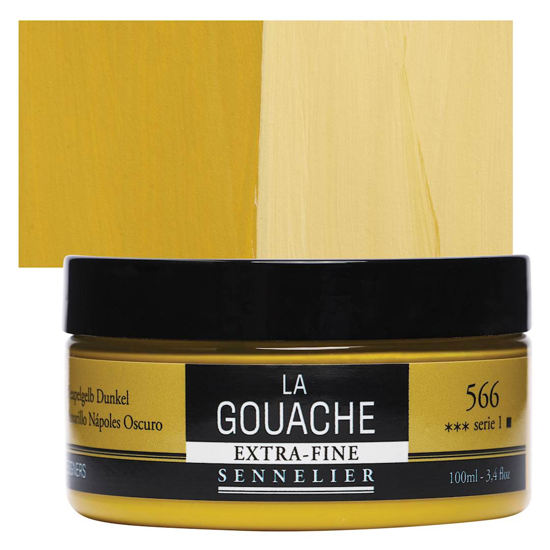 Open in modal - Sennelier Extra Fine Gouache - Naples Yellow Deep, 100 ml Jar and swatch