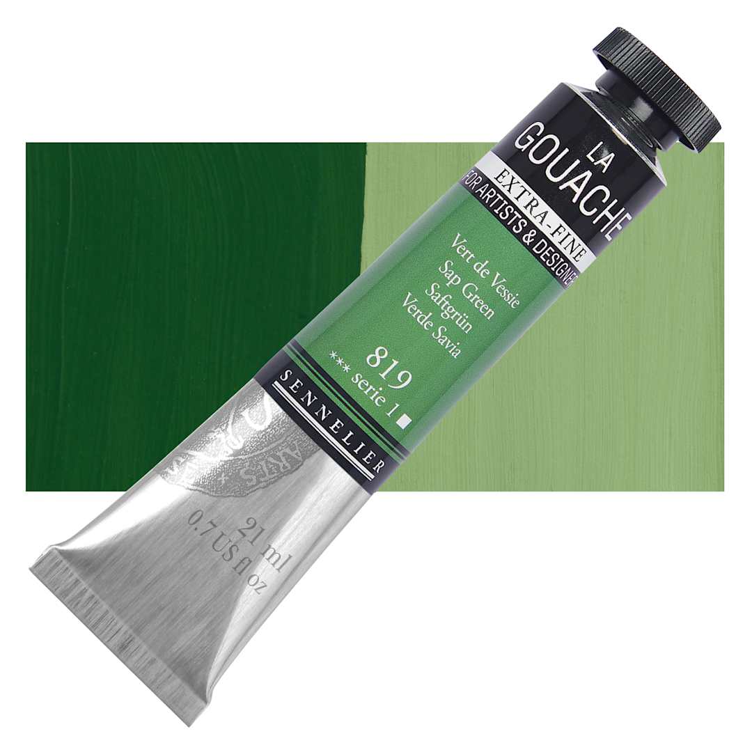 Open in modal - Sennelier Extra Fine Gouache - Sap Green, 21 ml Tube and swatch