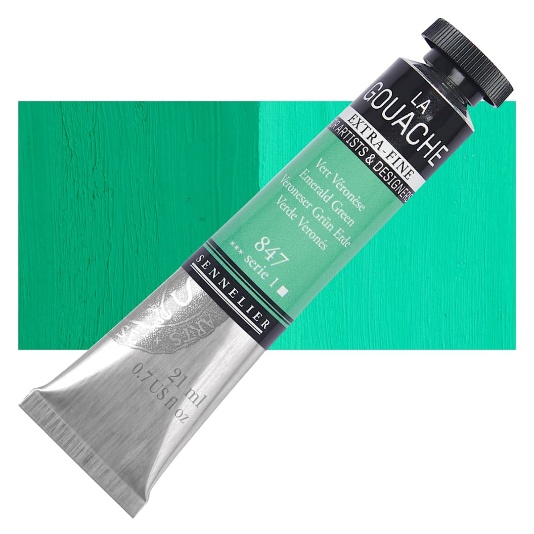Open in modal - Sennelier Extra Fine Gouache - Emerald Green, 21 ml Tube and swatch