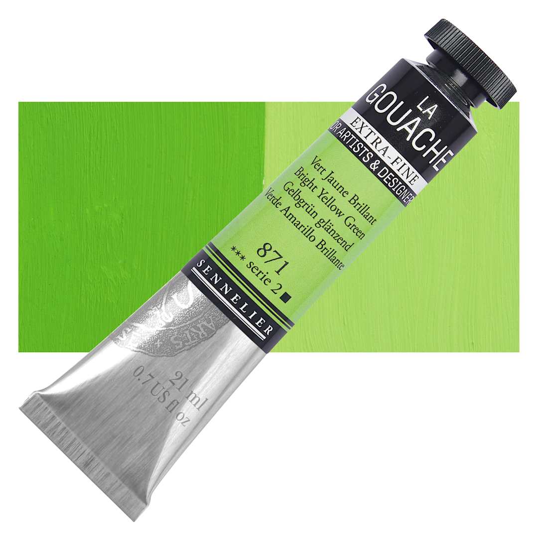 Open in modal - Sennelier Extra Fine Gouache - Bright Yellow Green, 21 ml Tube and swatch