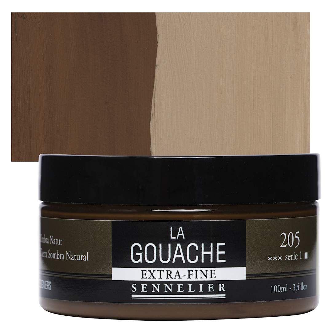 Open in modal - Sennelier Extra Fine Gouache - Raw Umber, 100 ml Jar and swatch