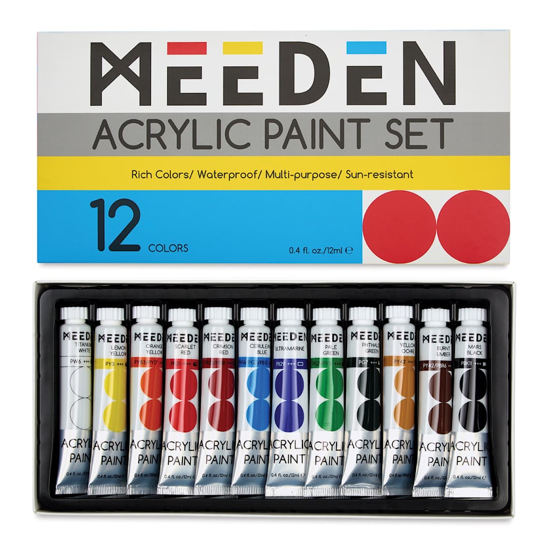 Open in modal - Meeden Acrylic Paints - Set of 12, 12 ml tubes