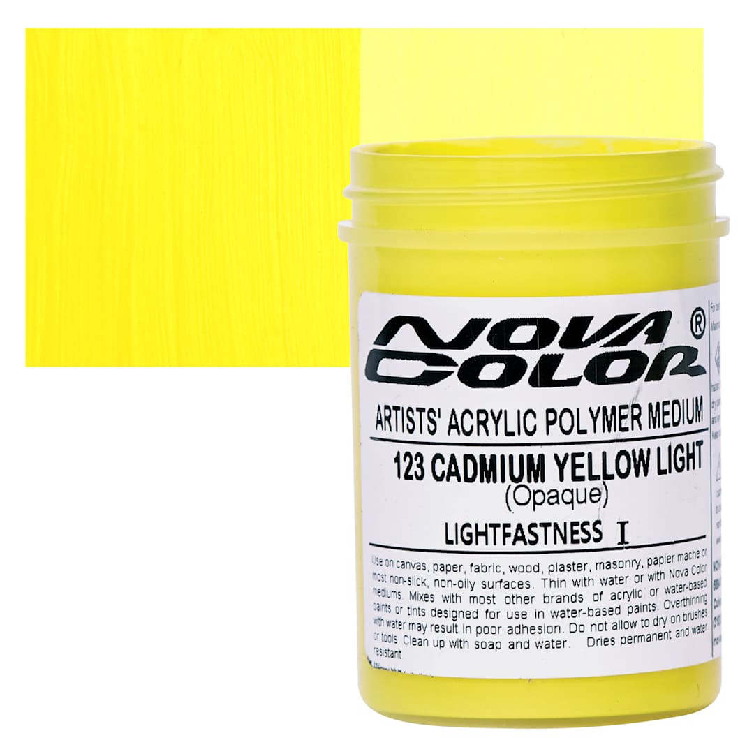 Open in modal - Nova Color Artists’ Acrylic Polymer Paint - Cadmium Yellow Light, 118 ml Jar  and swatch