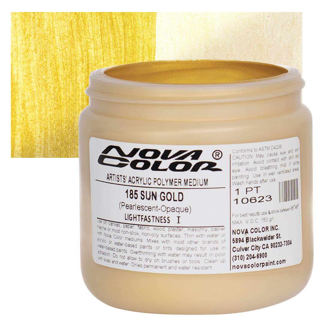 Open in modal - Nova Color Artists’ Acrylic Polymer Paint - Sun Gold, 473 ml Jar and swatch