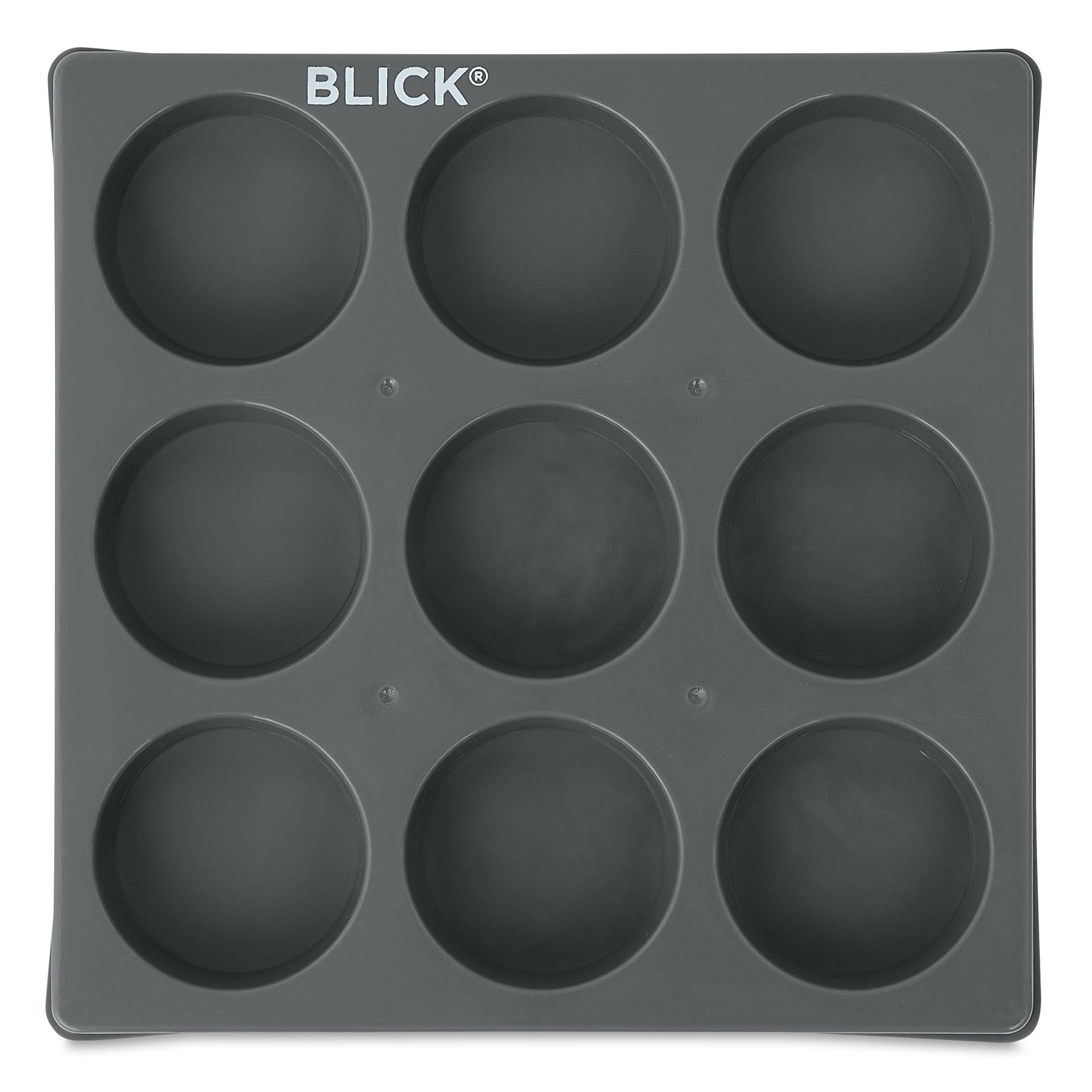 Blick Essentials Empty Tempera Cake Tray - 9 Wells, Medium, Pkg of 12, front of tray