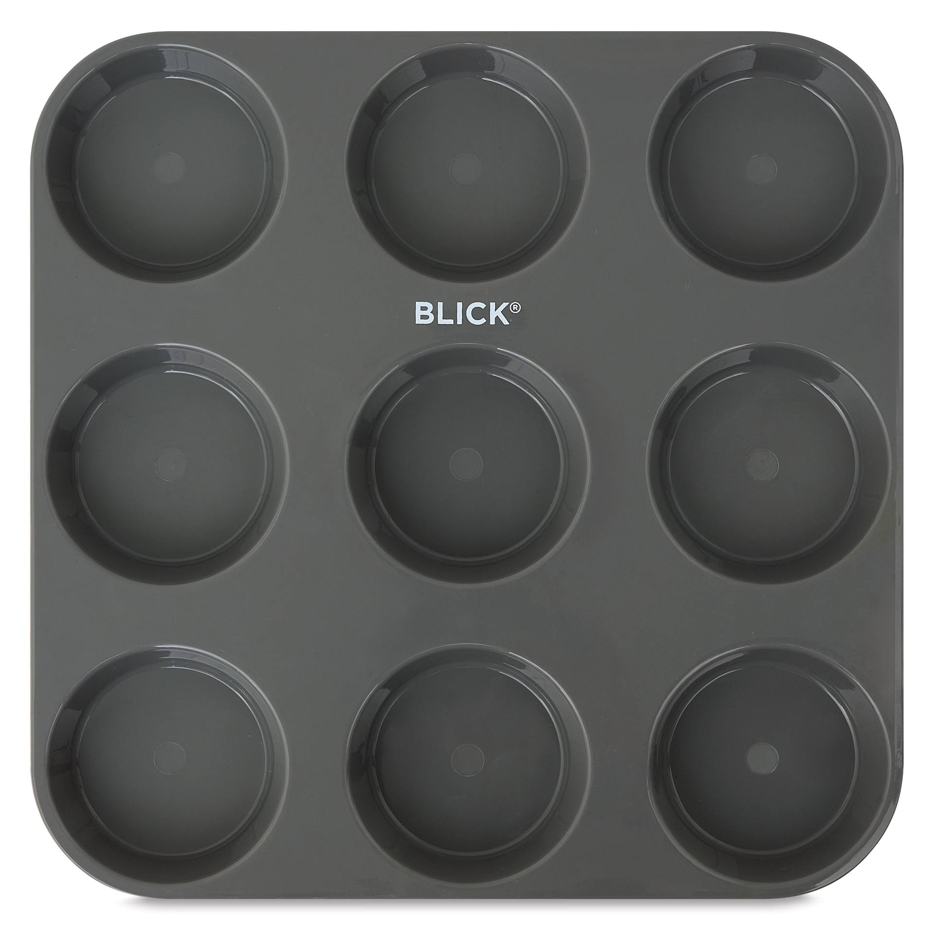 Blick Essentials Empty Tempera Cake Tray - 9 Wells, Large, Pkg of 12, front of tray
