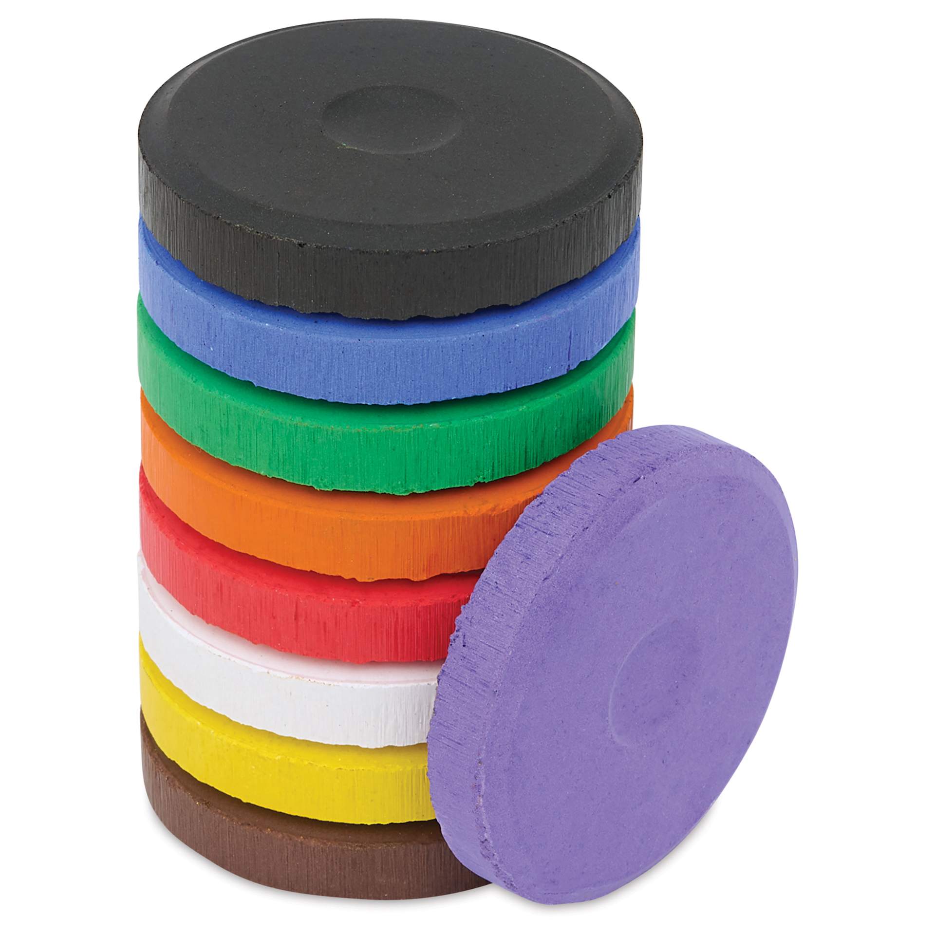 Blick Essentials Tempera Cakes - Set of 9 with Tray, Small, Classic Colors, stack of cakes with one on side