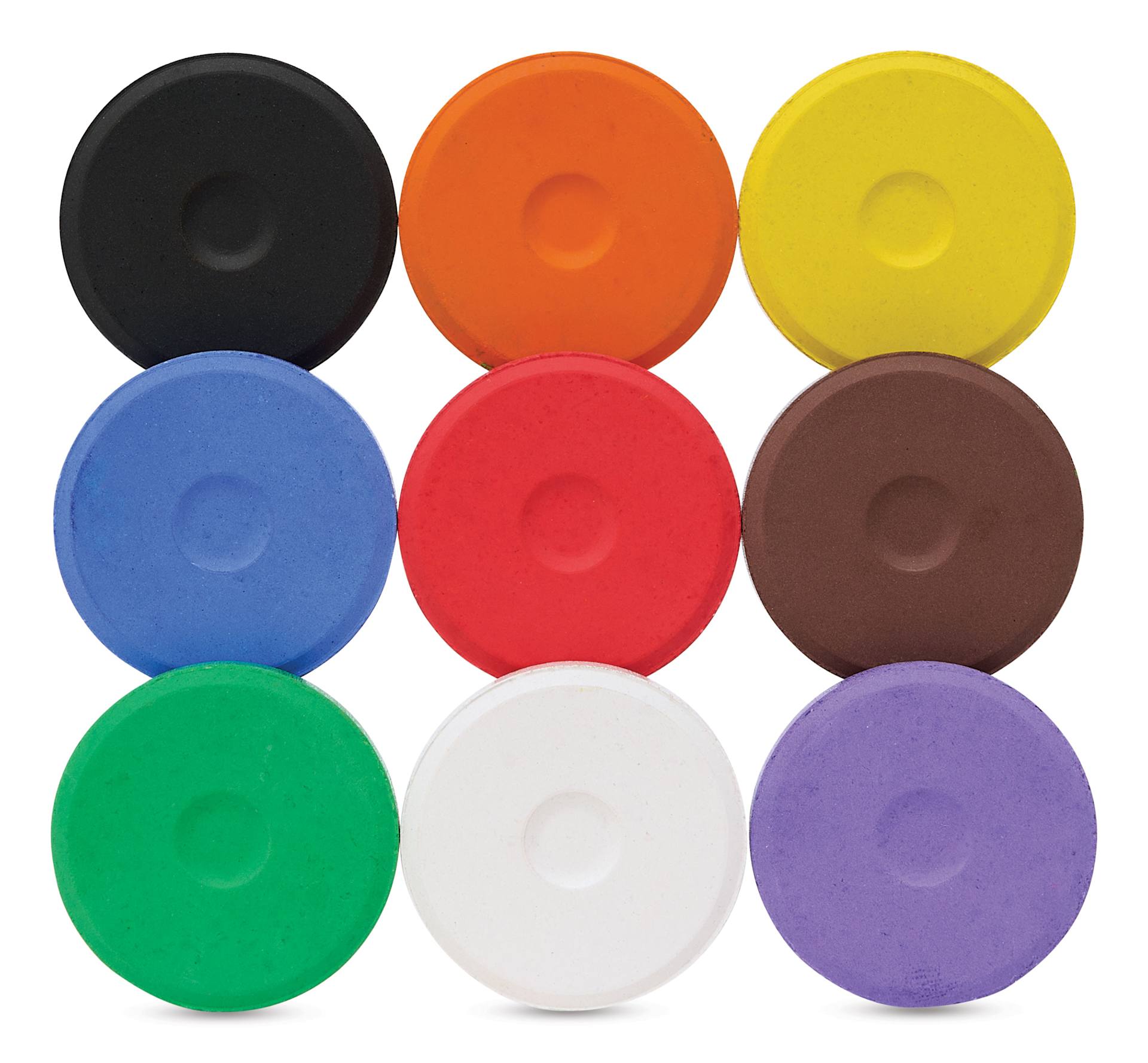 Blick Essentials Tempera Cakes - Set of 9 with Tray, Small, Classic Colors, cakes side by side