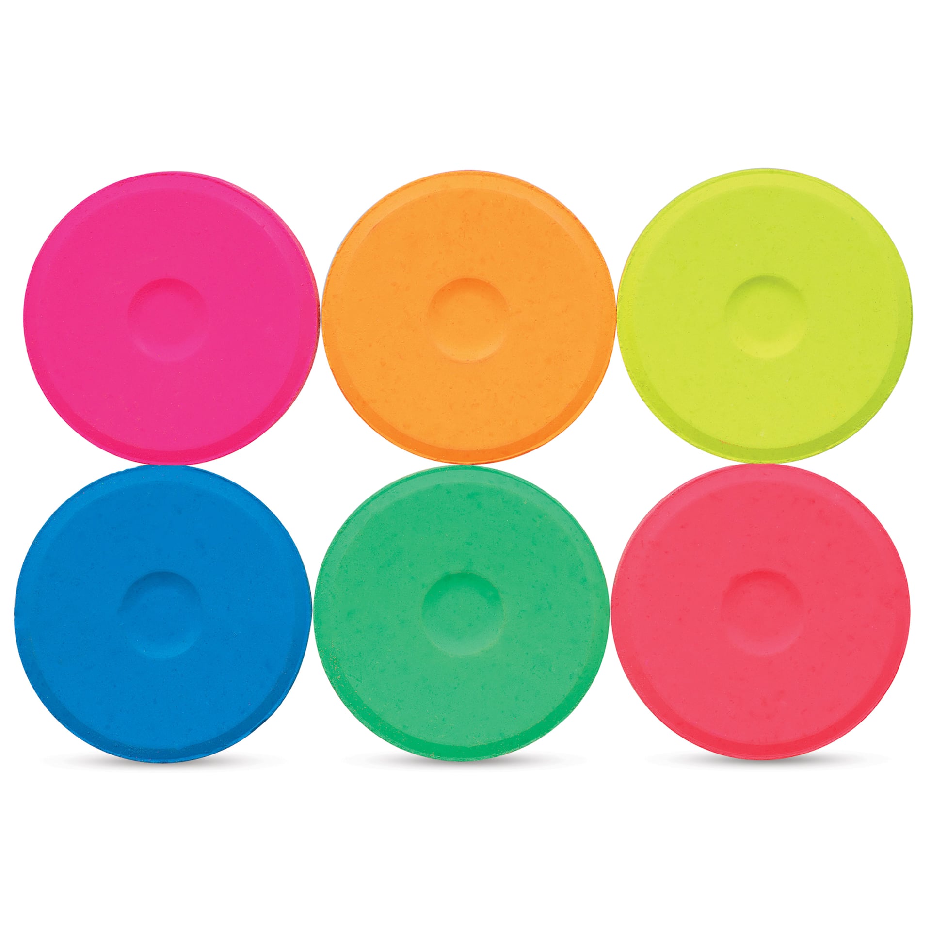 Blick Essentials Tempera Cakes - Set of 6, Small, Fluorescent Colors, out of packaging side by side