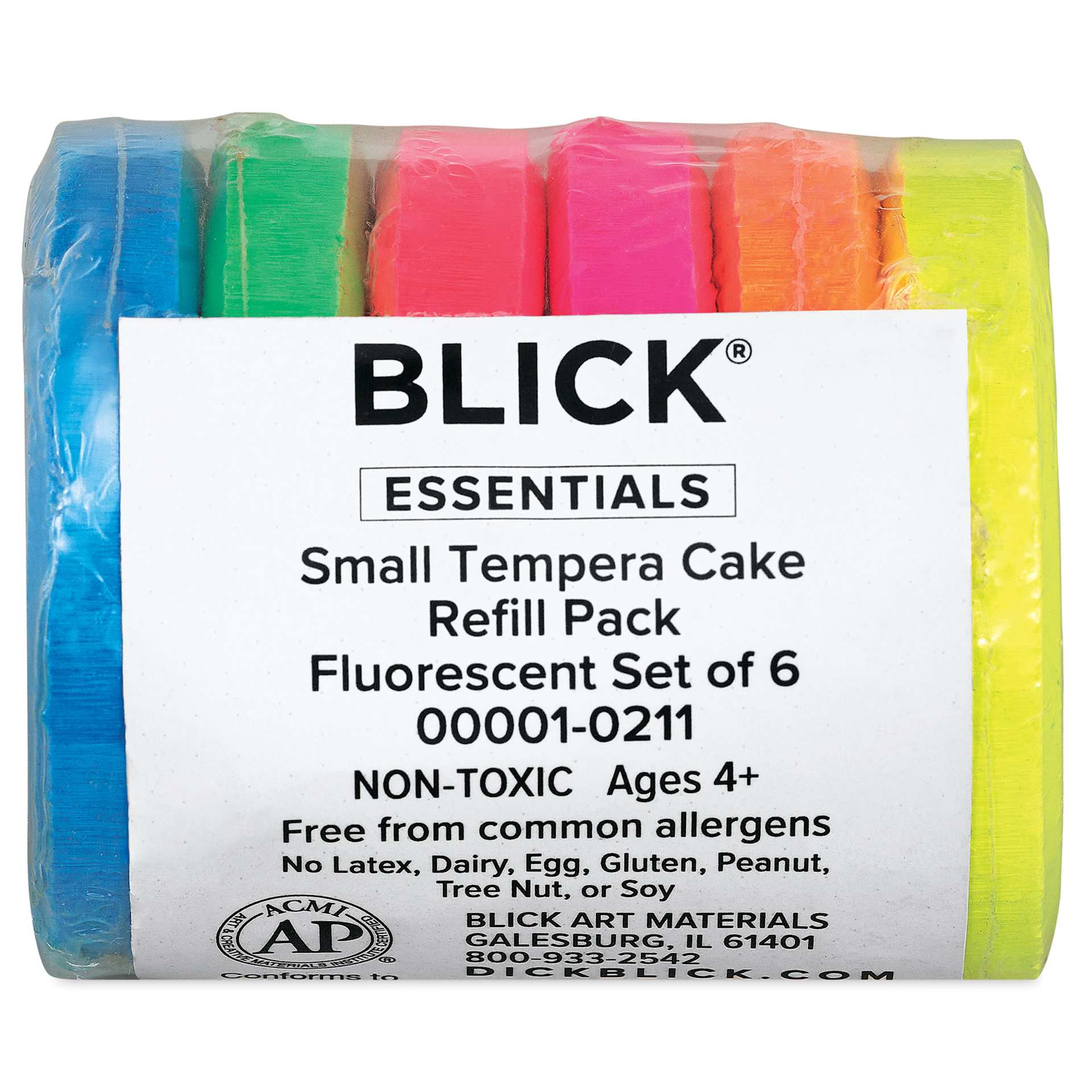 Blick Essentials Tempera Cakes - Set of 6, Small, Fluorescent Colors, packaging