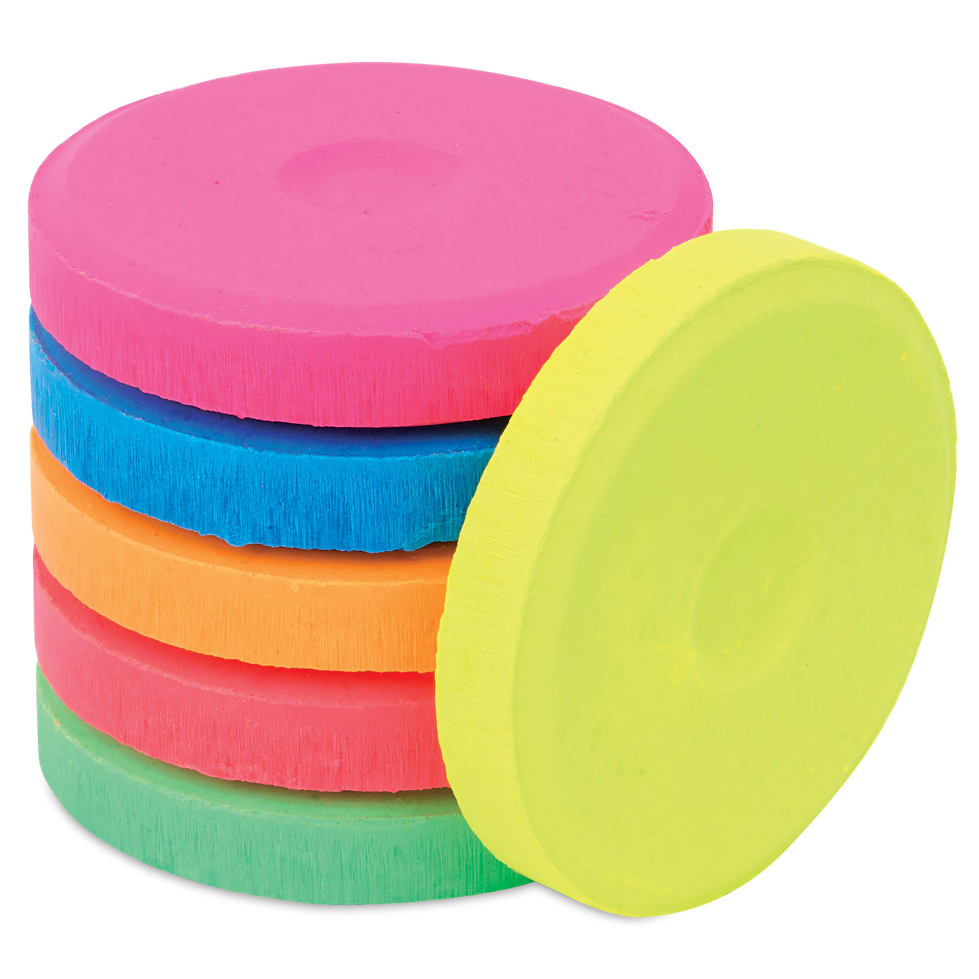Blick Essentials Tempera Cakes - Set of 6 with Tray, Small, Fluorescent Colors, stack of cakes with one on the side