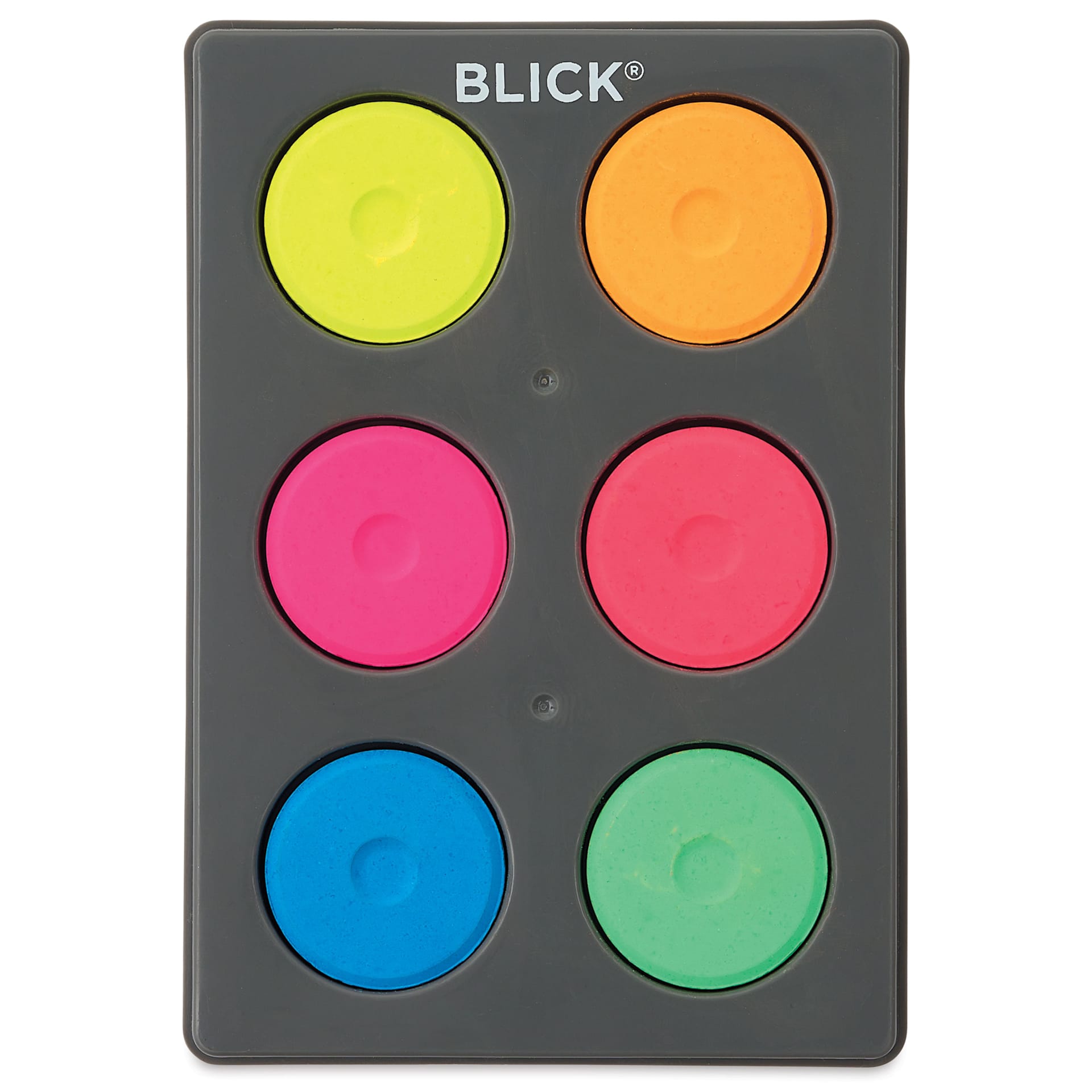 Blick Essentials Tempera Cakes - Set of 6 with Tray, Small, Fluorescent Colors