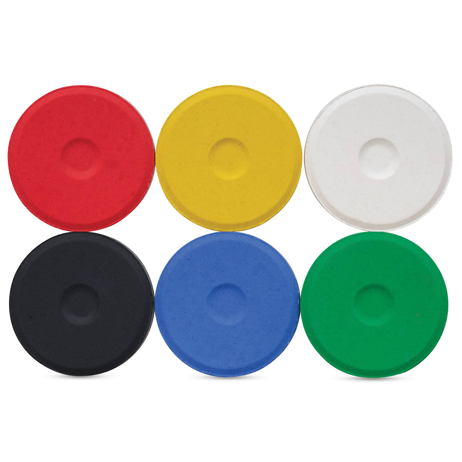 Blick Essentials Tempera Cakes - Set of 6, Small, Primary Colors, out of packaging side by side