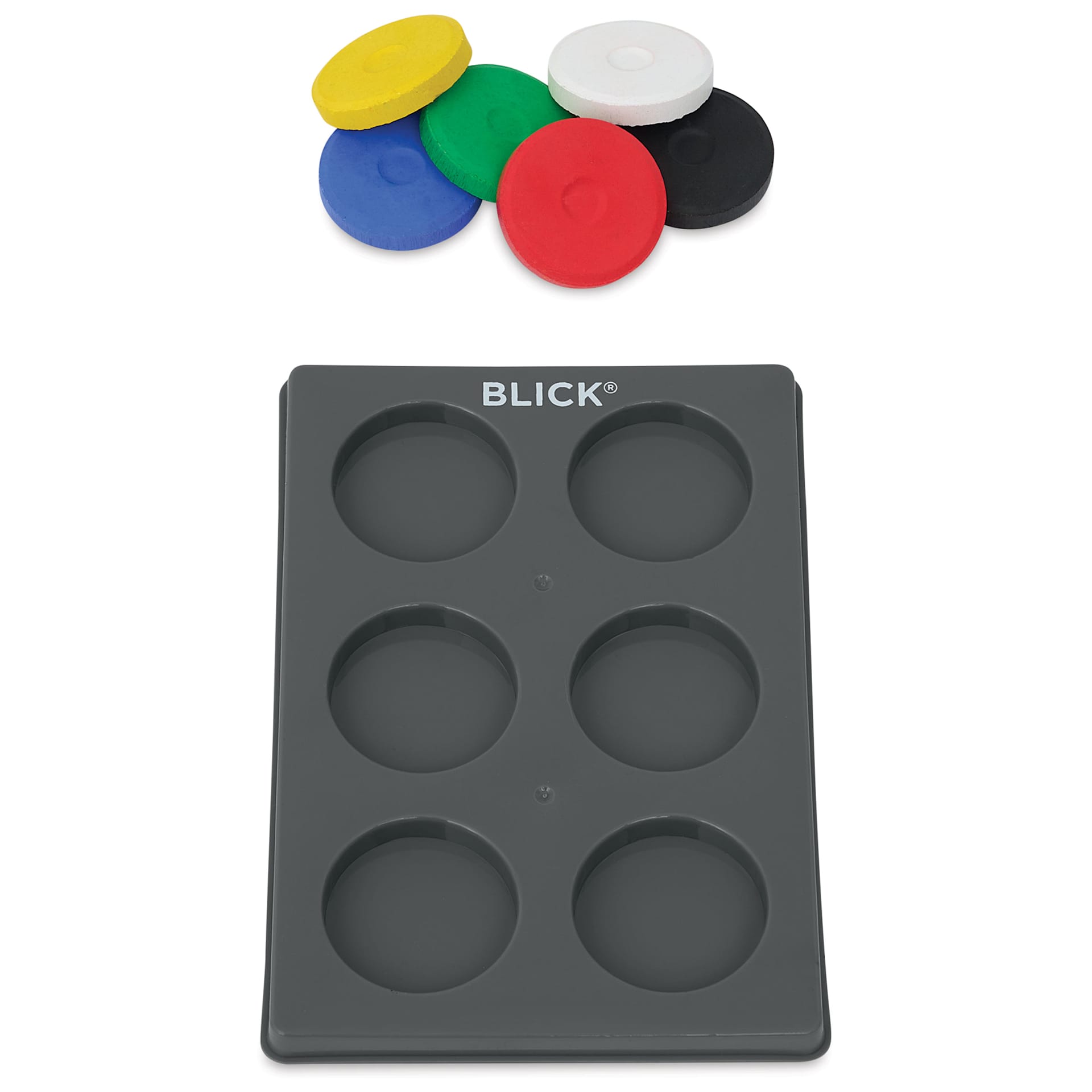 Blick Essentials Tempera Cakes - Set of 6 with Tray, Small, Primary Colors, cakes by tray