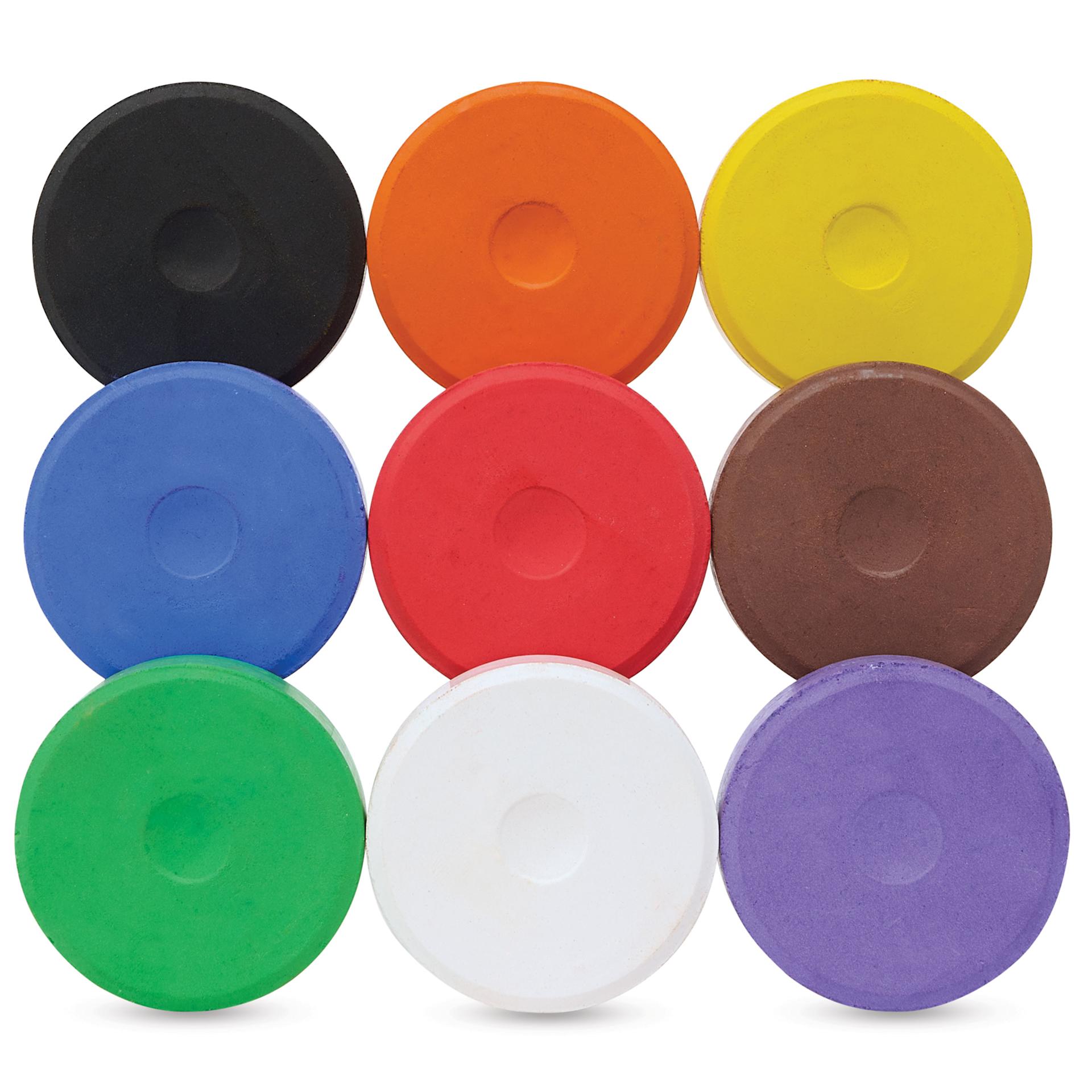 Blick Essentials Tempera Cakes - Set of 9 with Tray, Medium, Classic Colors, out of packaging side by side