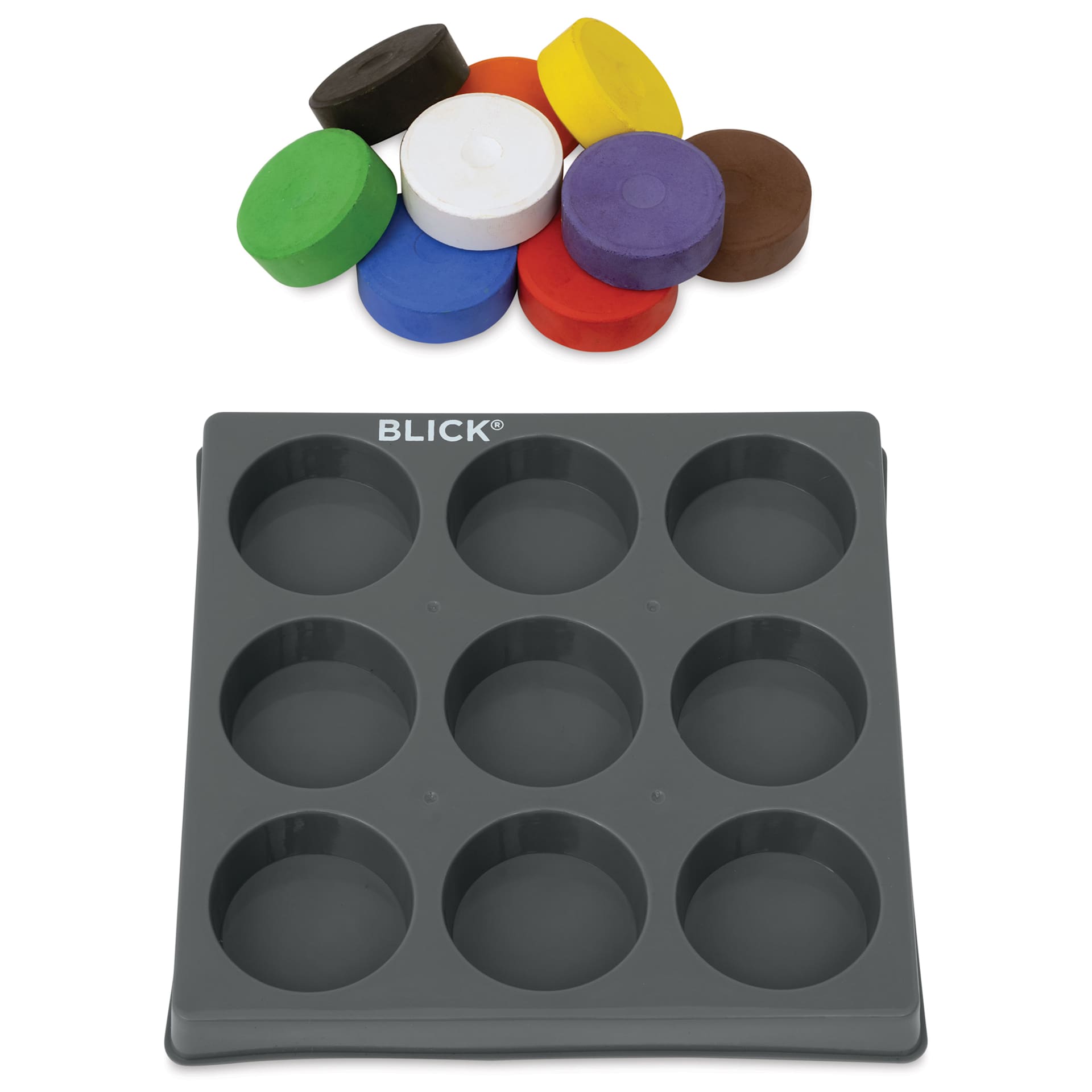 Blick Essentials Tempera Cakes - Set of 9 with Tray, Medium, Classic Colors, cakes out of tray