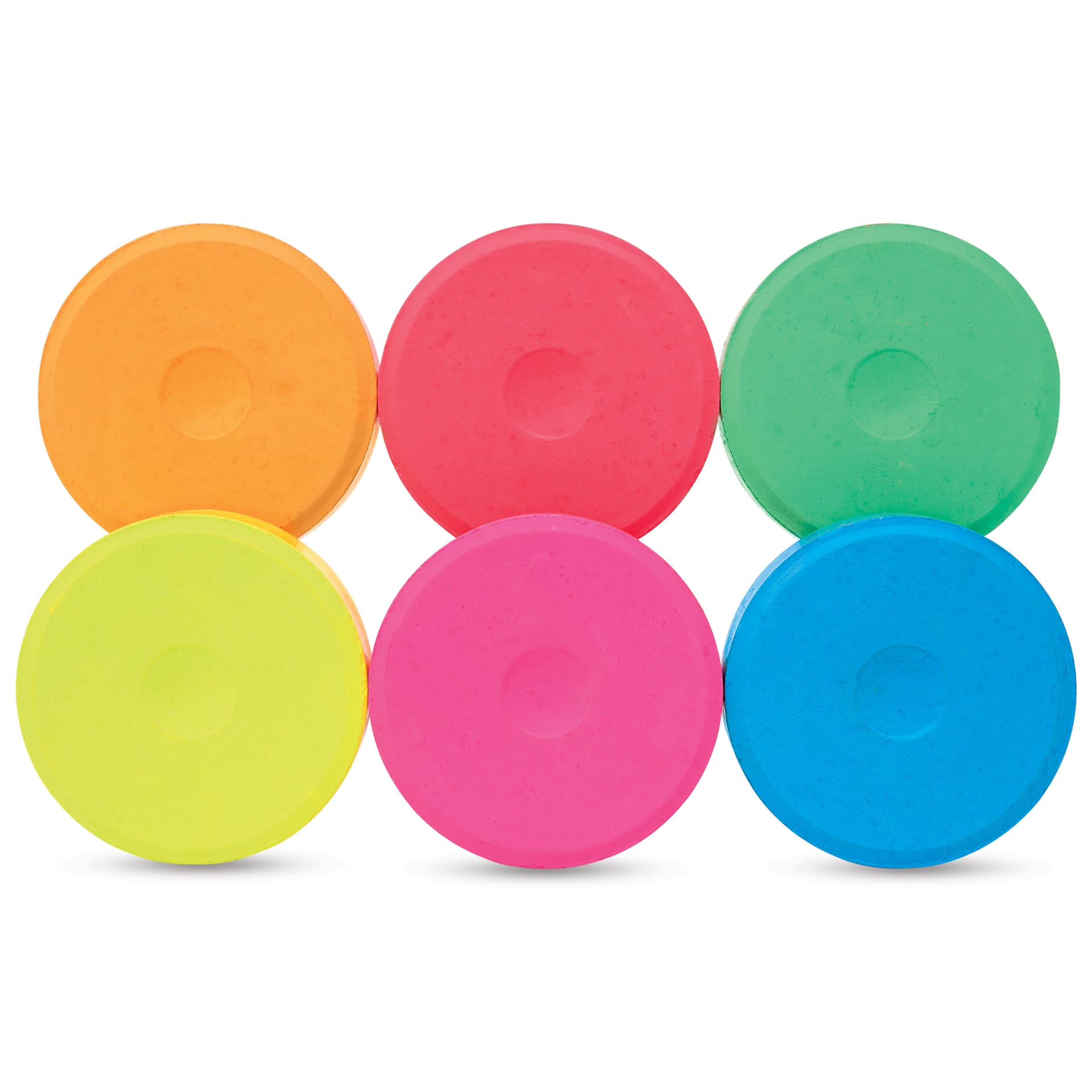Blick Essentials Tempera Cakes - Set of 6, Medium, Fluorescent Colors, out of packaging side by side