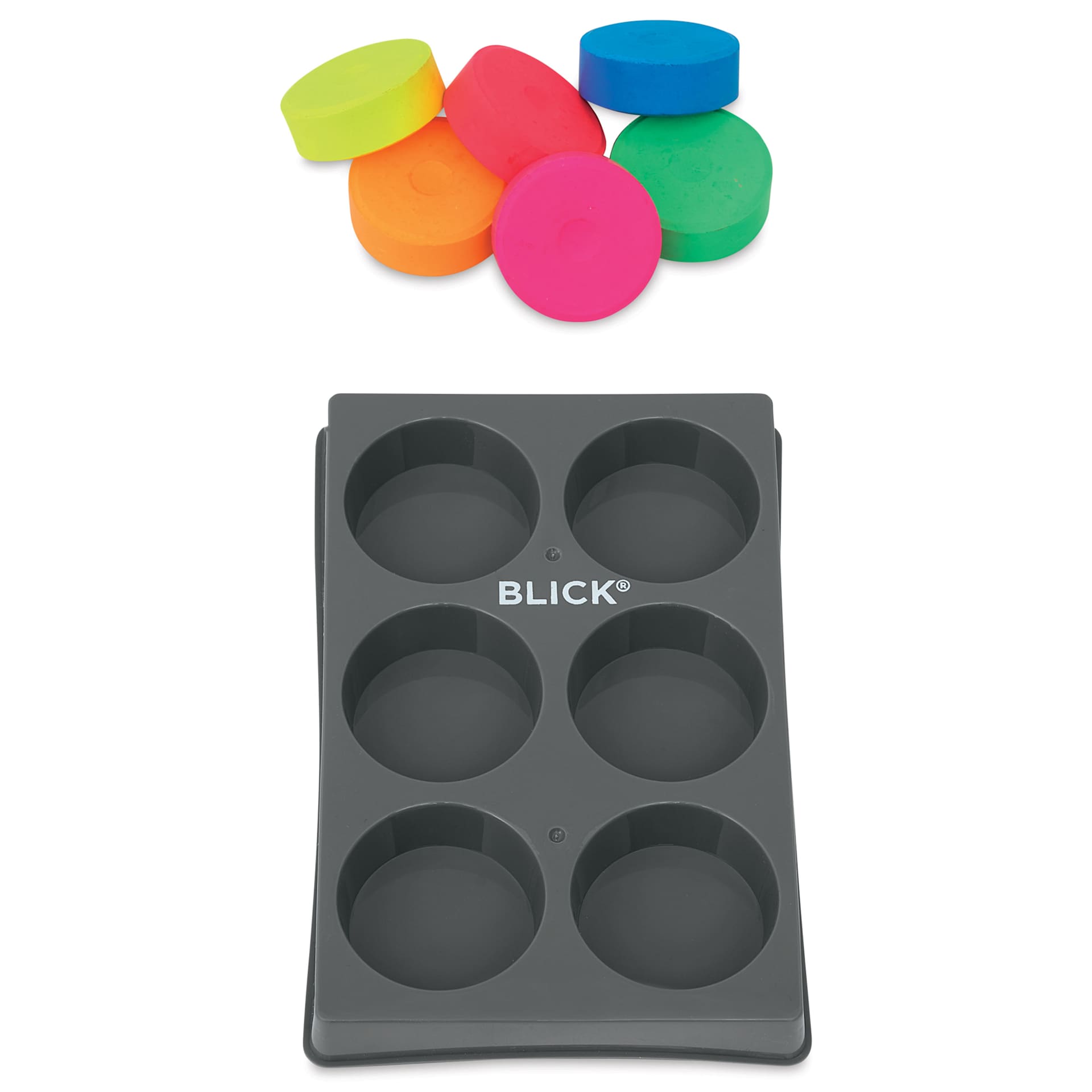 Blick Essentials Tempera Cakes - Set of 6, Medium, Fluorescent Colors, cakes out of tray