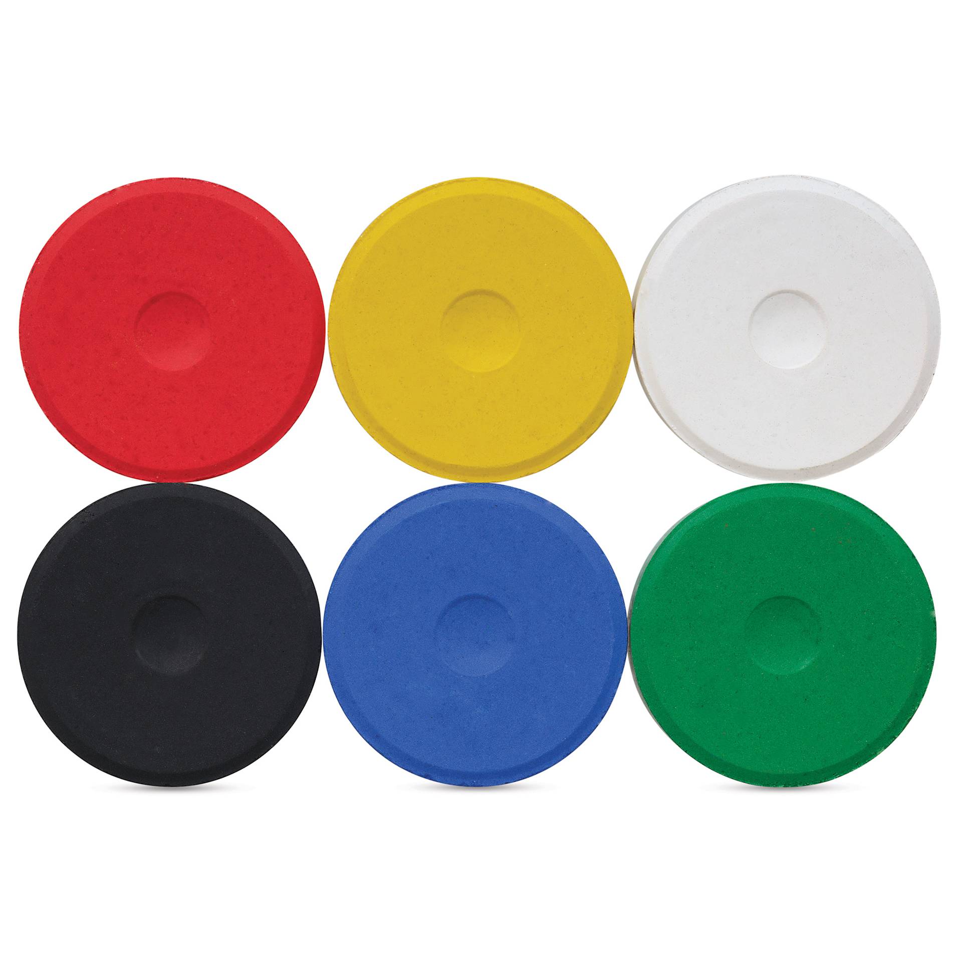 Blick Essentials Tempera Cakes - Set of 6, Medium, Primary Colors, out of packaging side by side