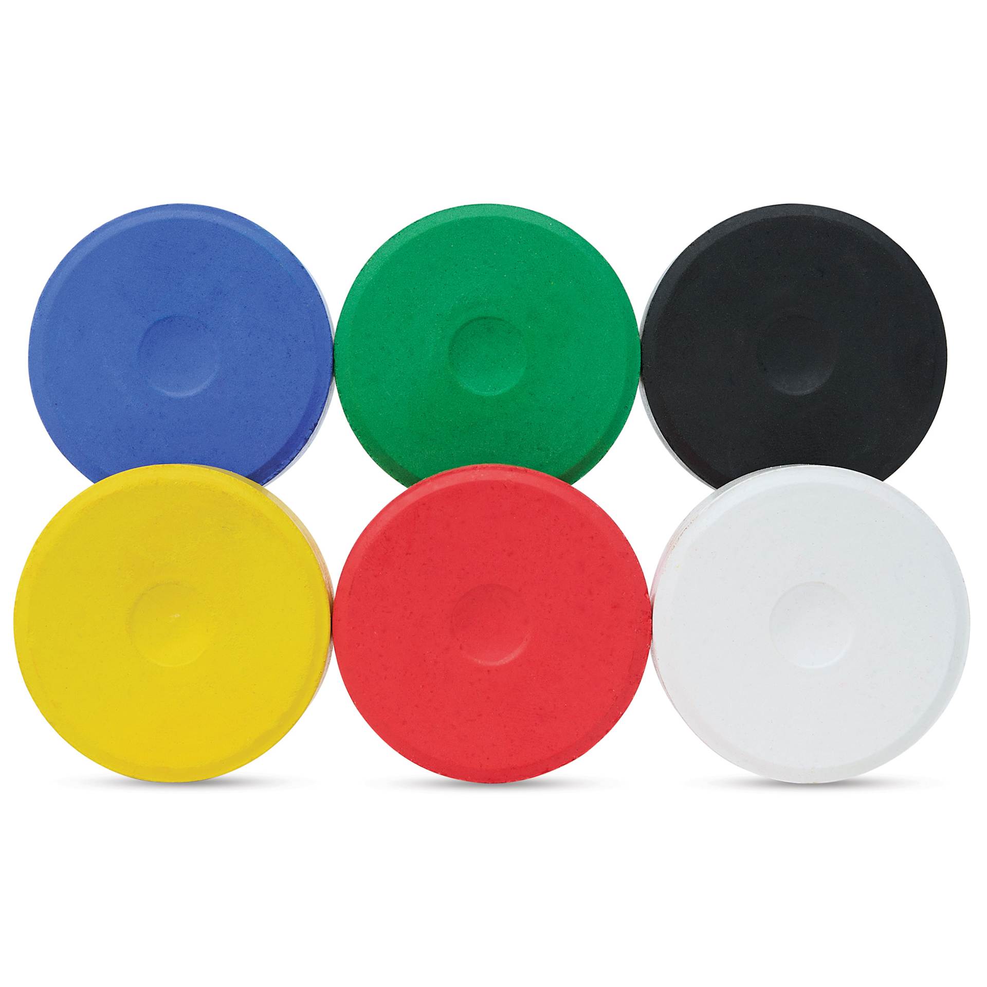 Blick Essentials Tempera Cakes - Set of 6 with Tray, Medium, Primary Colors, out of packaging side by side