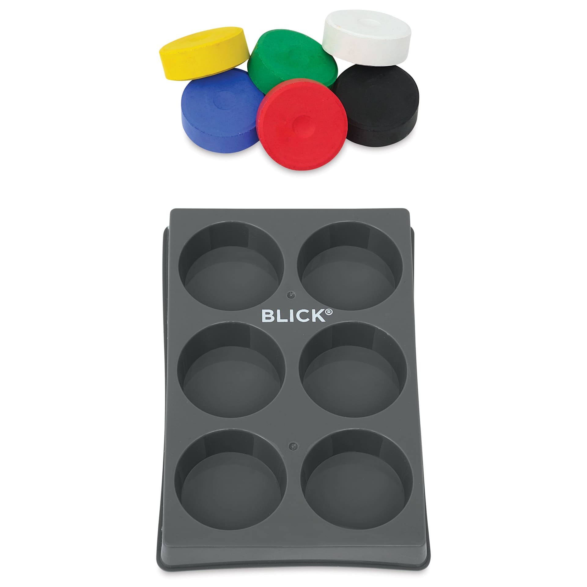 Blick Essentials Tempera Cakes - Set of 6 with Tray, Medium, Primary Colors, cakes out of tray
