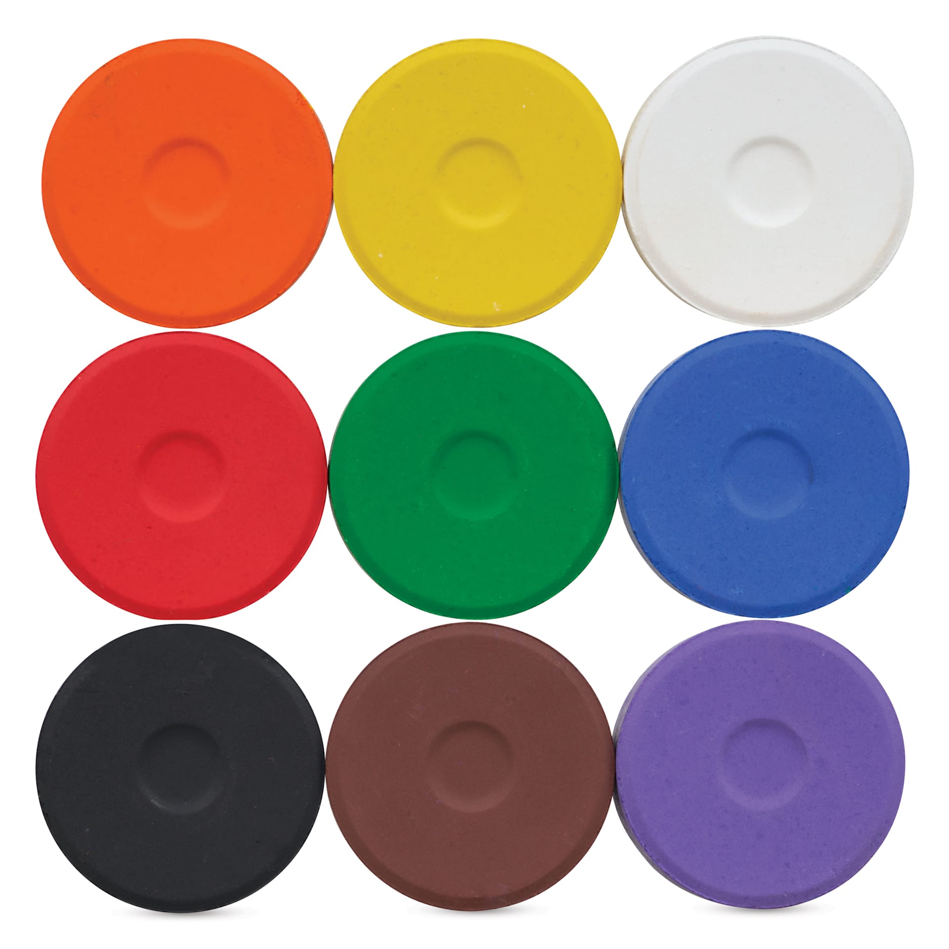 Blick Essentials Tempera Cakes - Set of 9, Large, Classic Colors, out of packaging side by side