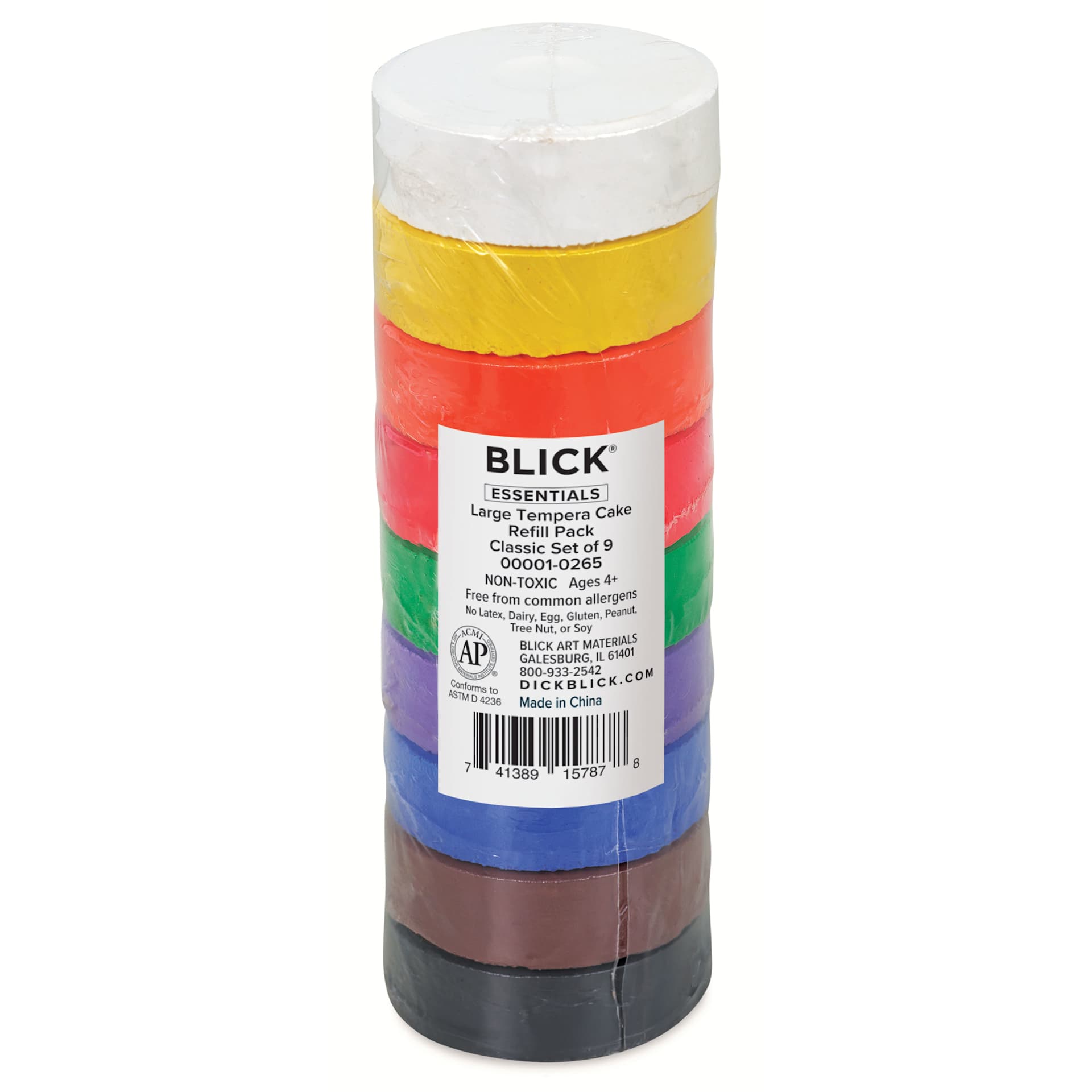 Blick Essentials Tempera Cakes - Set of 9, Large, Classic Colors, packaging