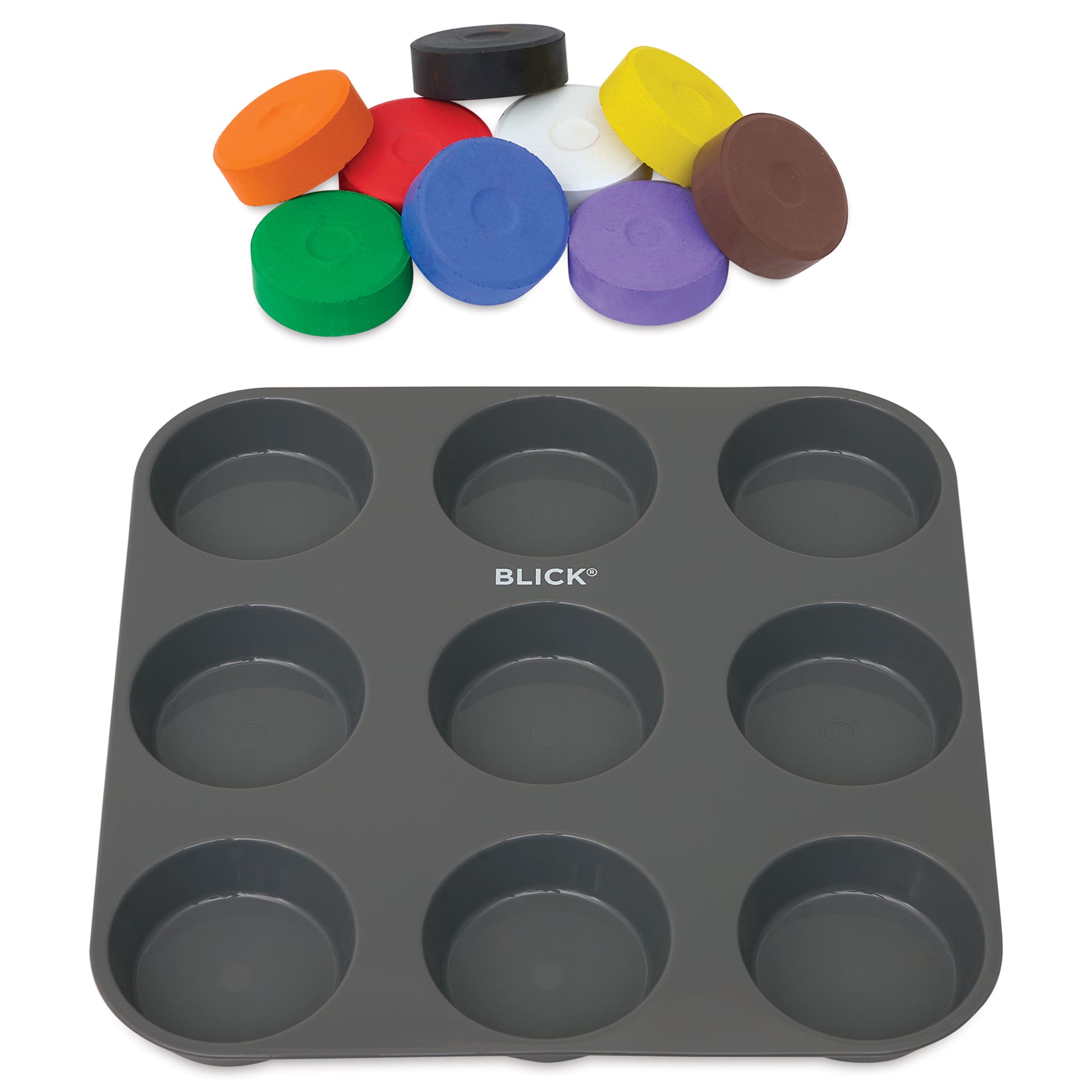 Blick Essentials Tempera Cakes - Set of 9 with Tray, Large, Classic Colors, out of tray