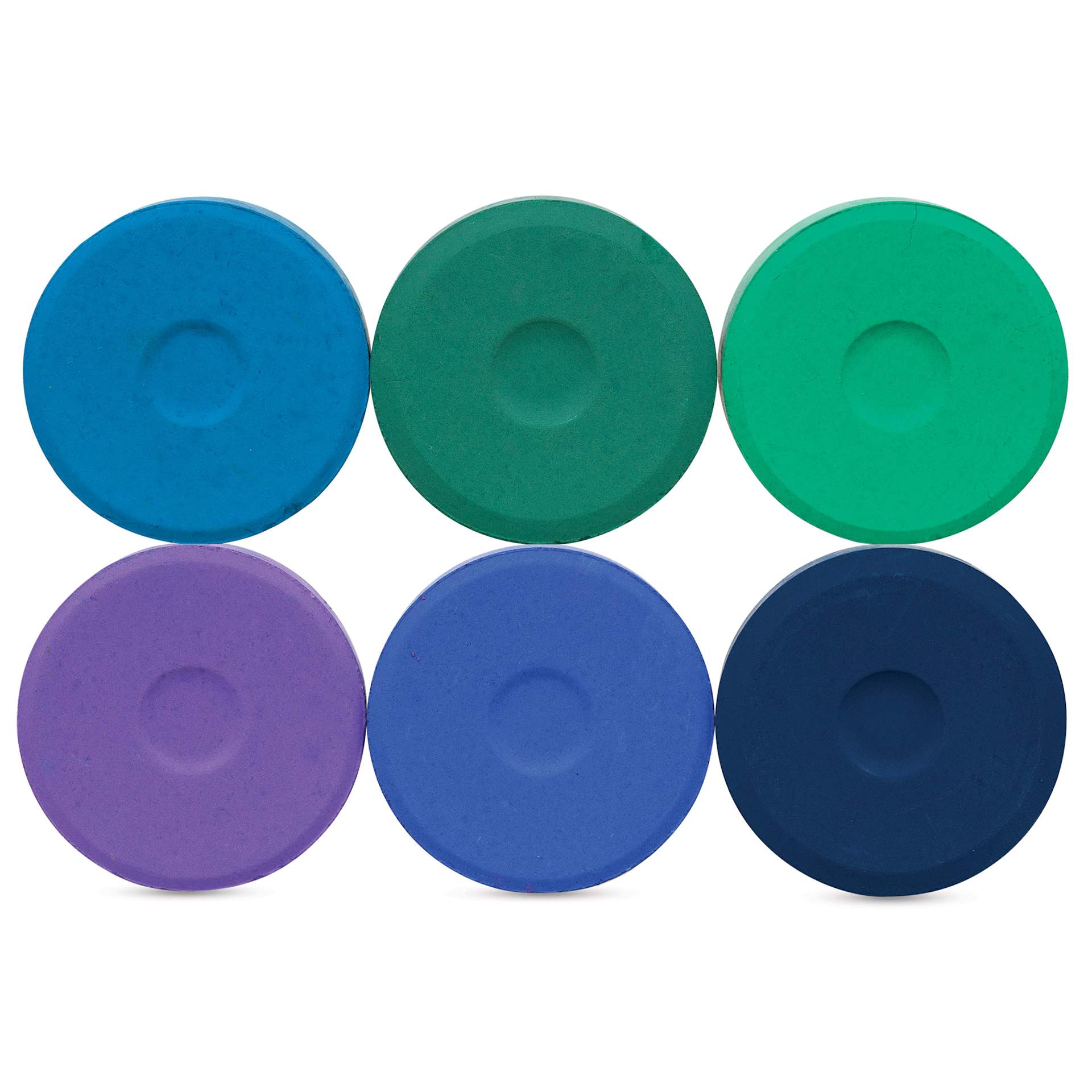 Blick Essentials Tempera Cakes - Set of 6, Large, Cool Colors, out of packaging side by side