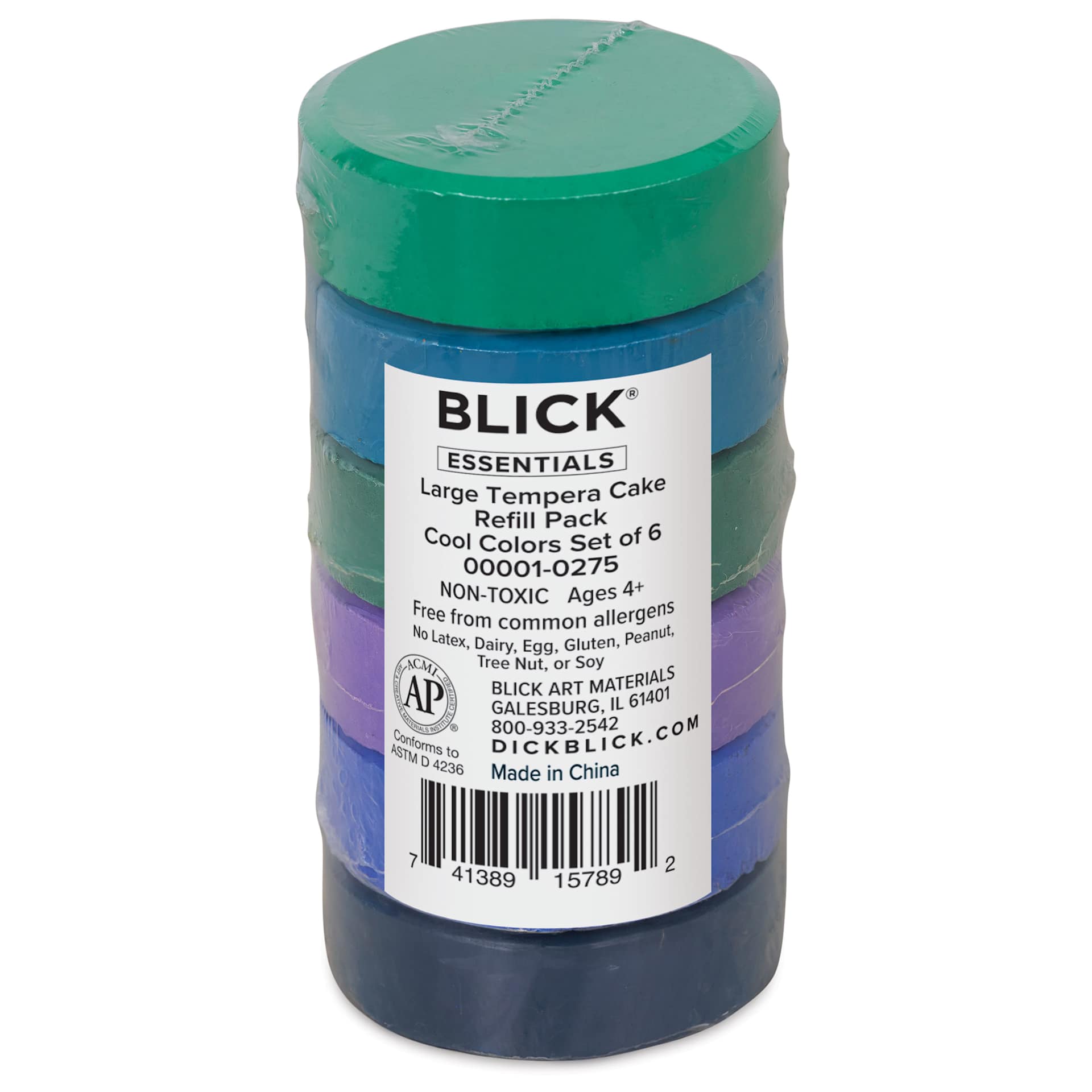 Blick Essentials Tempera Cakes - Set of 6, Large, Cool Colors, packaging