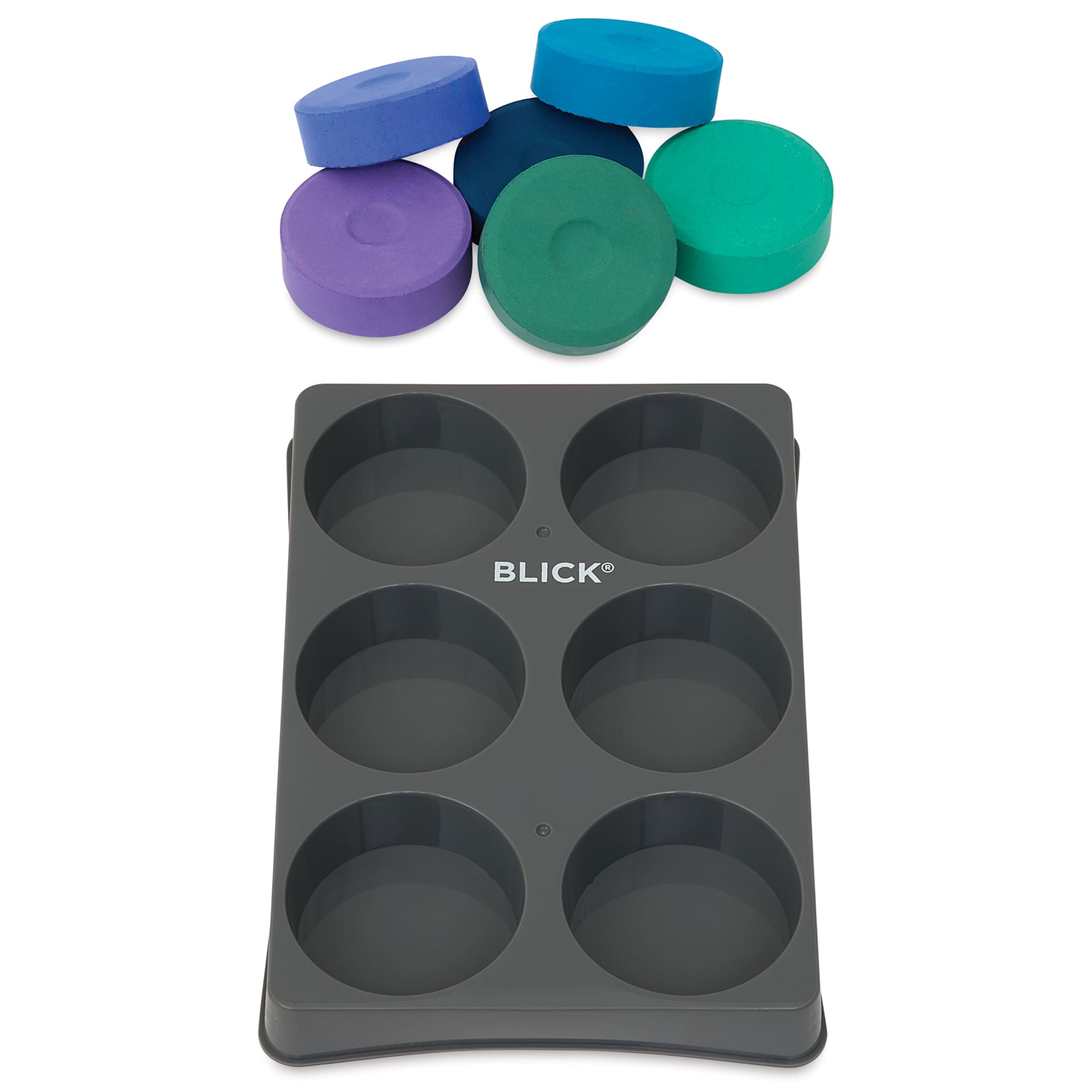 Blick Essentials Tempera Cakes - Set of 6 with Tray, Large, Cool Colors, out of tray