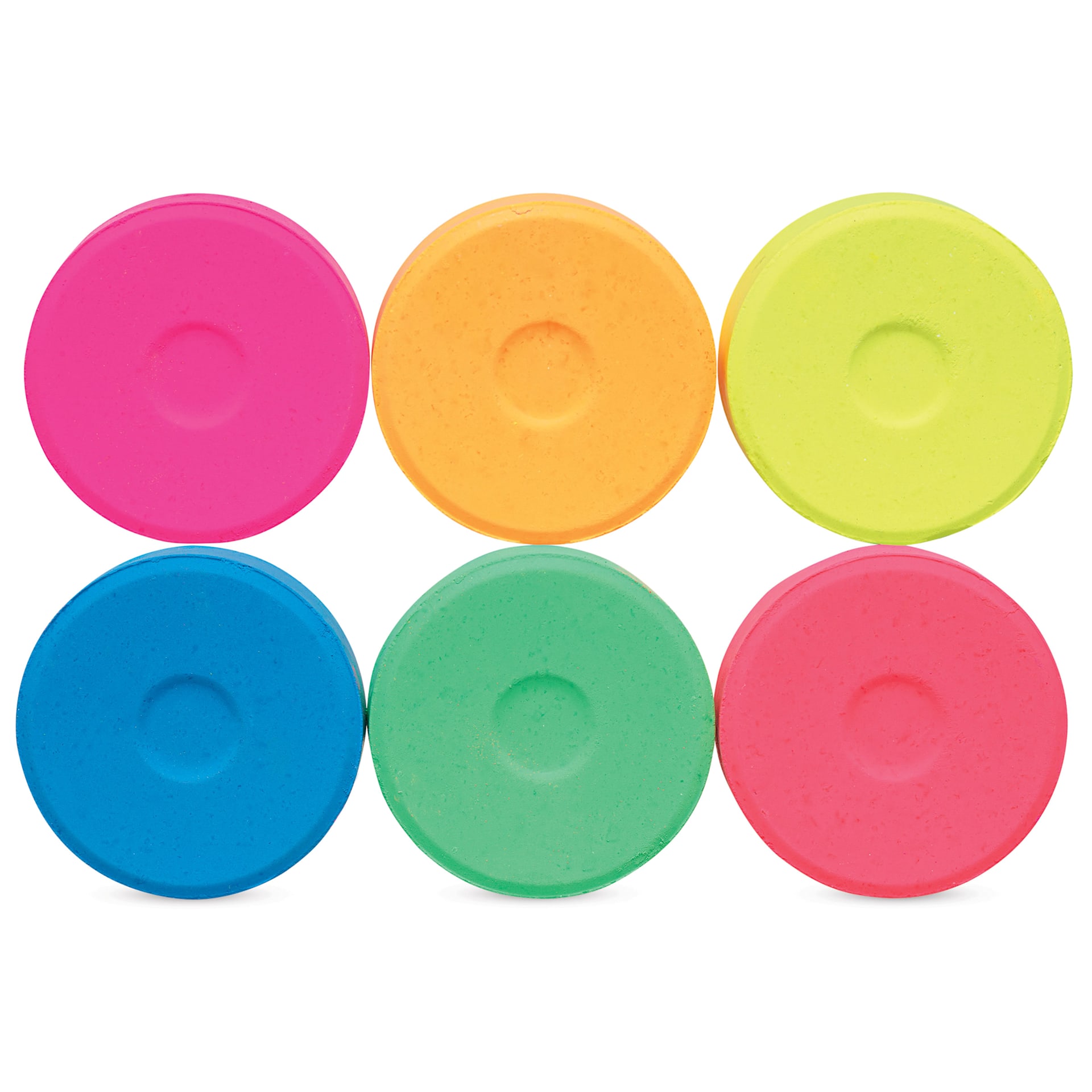 Blick Essentials Tempera Cakes - Set of 6, Large, Fluorescent Colors, out of packaging side by side