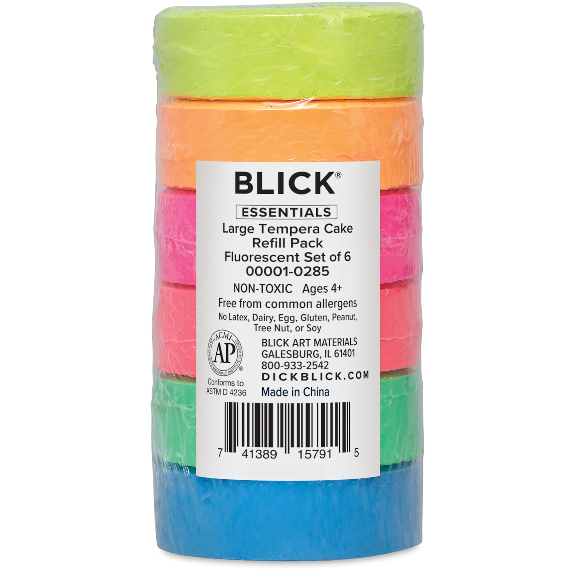 Blick Essentials Tempera Cakes - Set of 6, Large, Fluorescent Colors, packaging