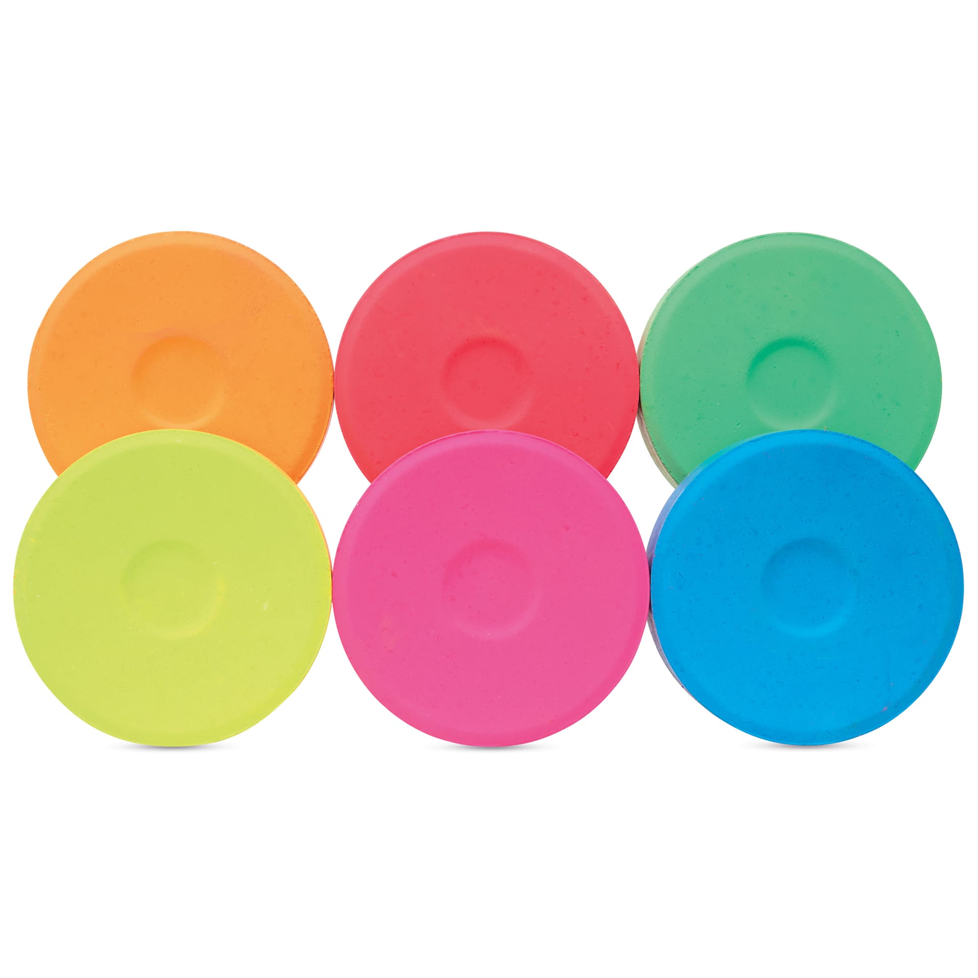 Blick Essentials Tempera Cakes - Set of 6 with Tray, Large, Fluorescent Colors, out of packaging side by side