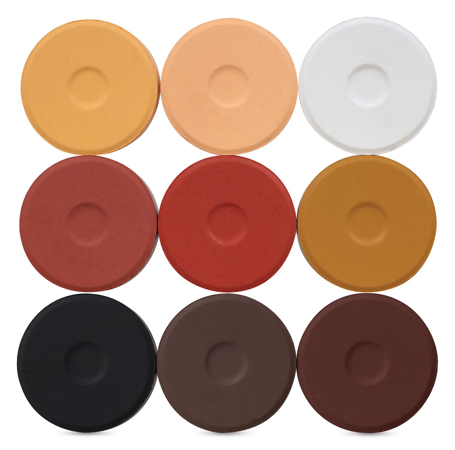 Blick Essentials Tempera Cakes - Set of 9, Large, Portrait Colors, out of packaging side by side