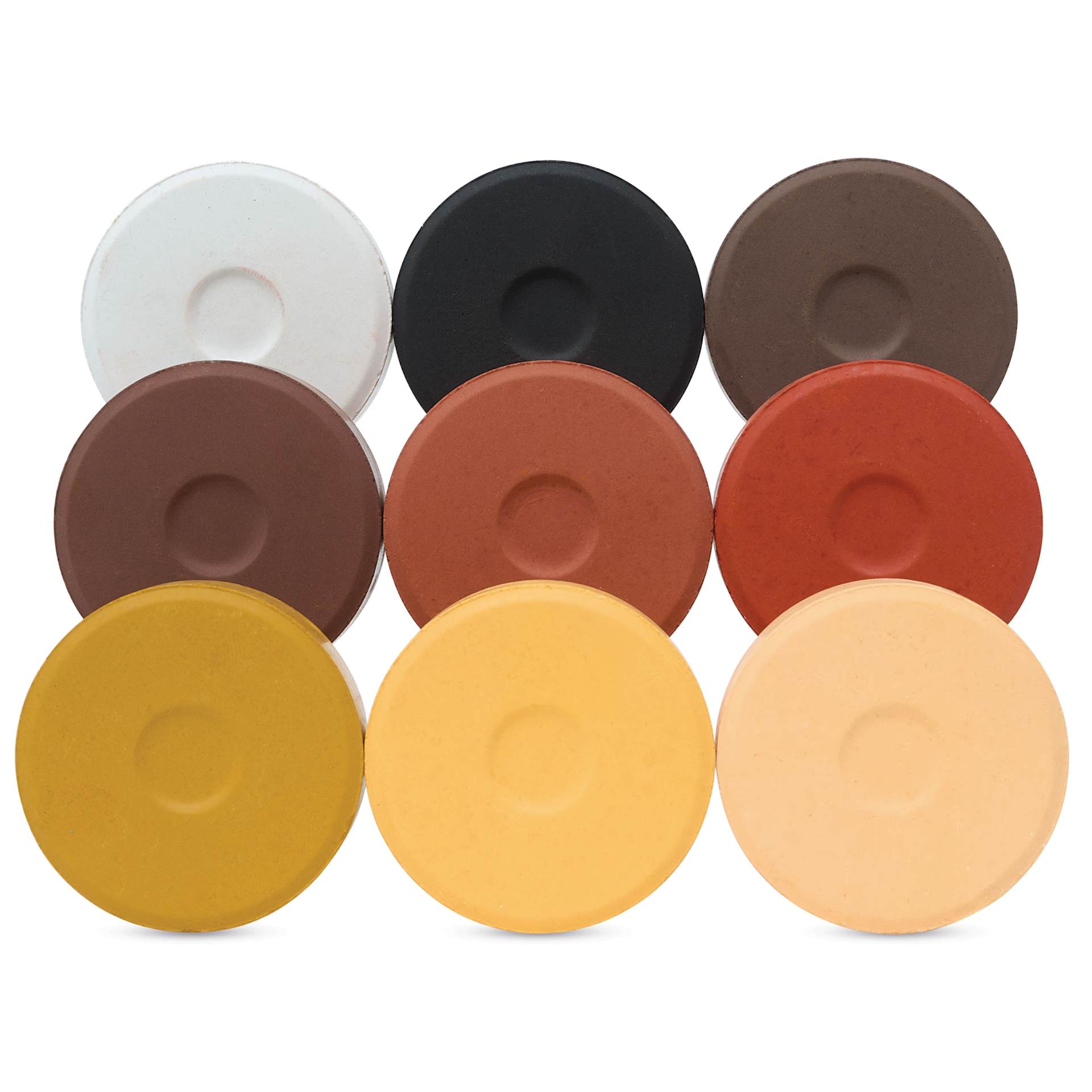 Blick Essentials Tempera Cakes - Set of 9 with Tray, Large, Portrait Colors, out of packaging side by side