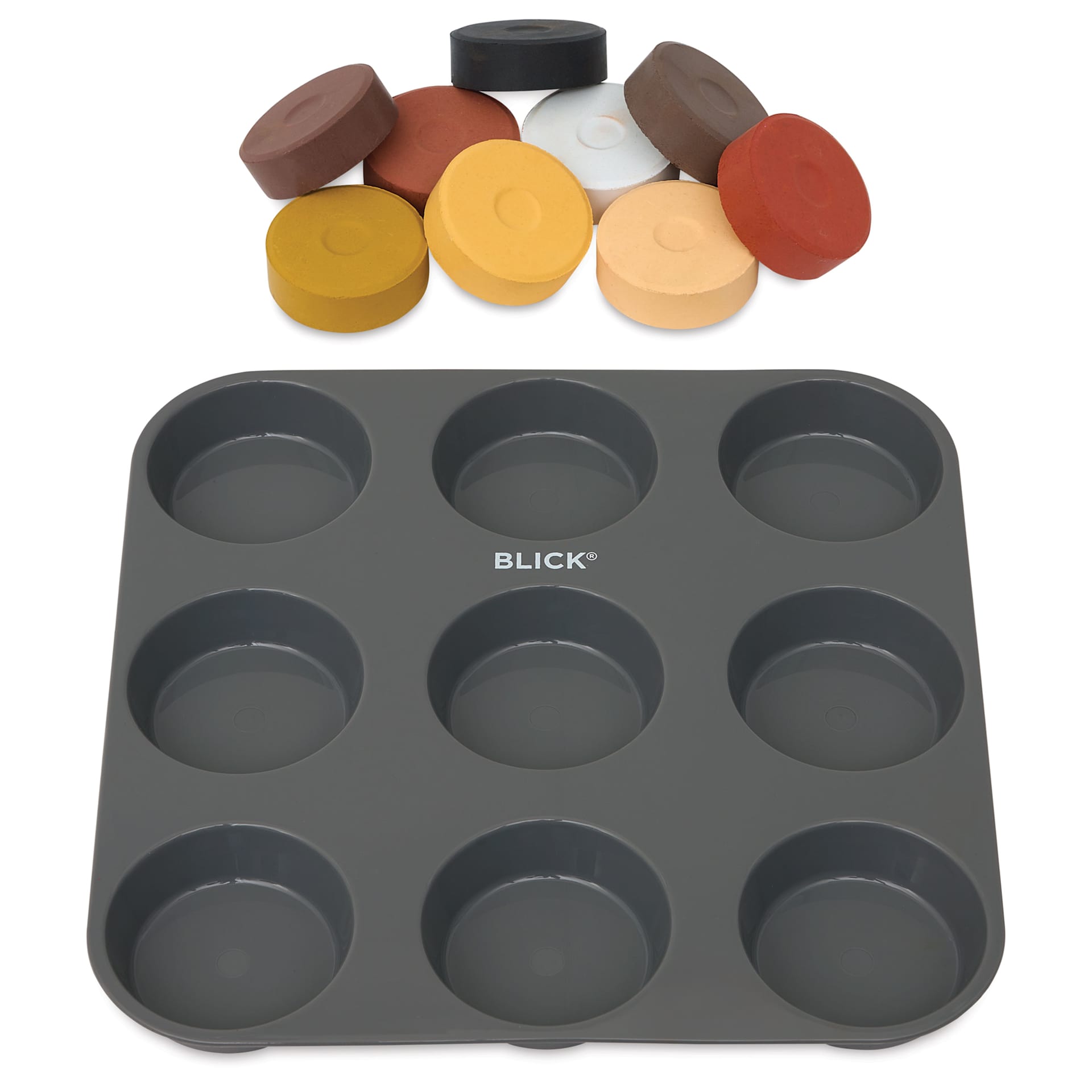 Blick Essentials Tempera Cakes - Set of 9 with Tray, Large, Portrait Colors, cakes out of tray