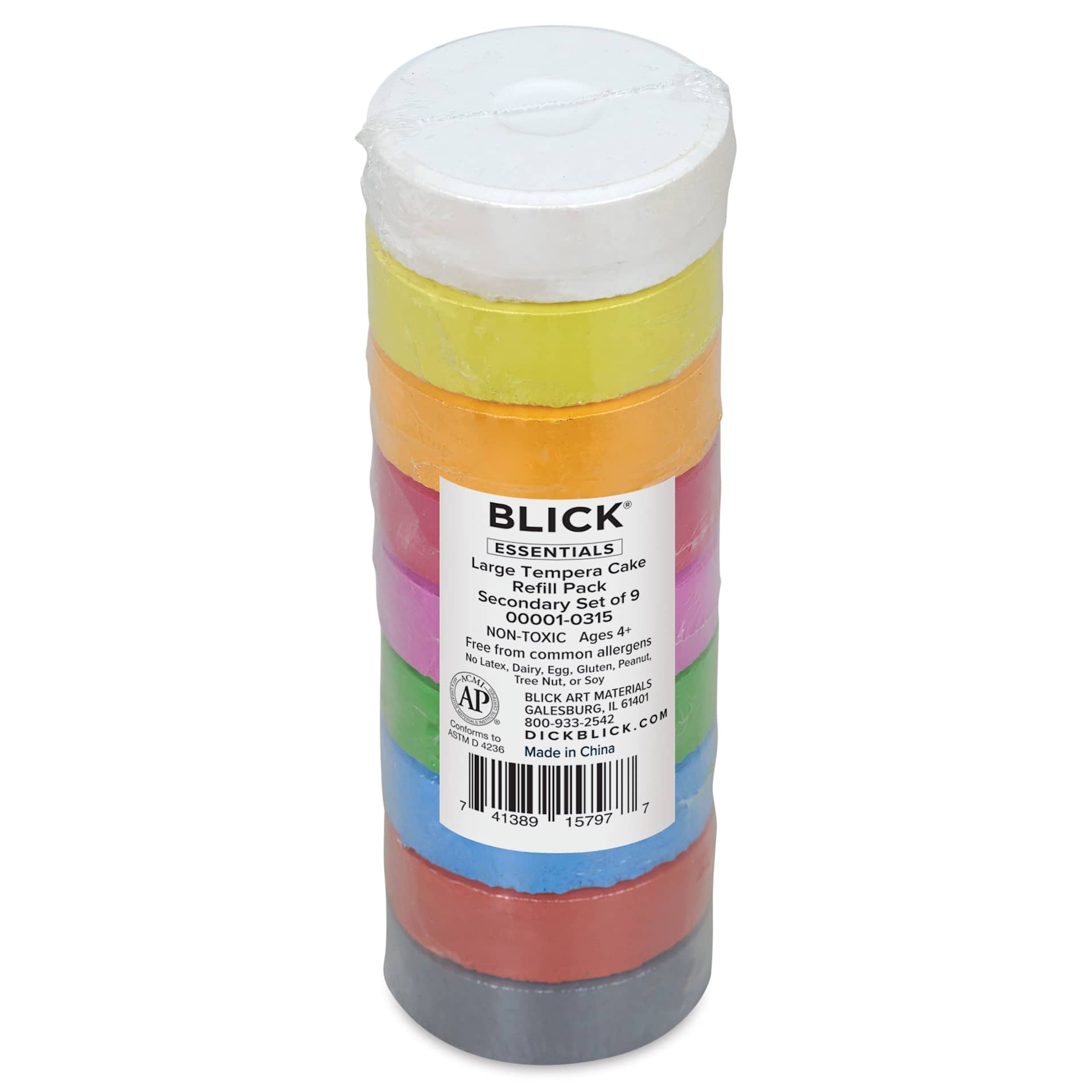 Blick Essentials Tempera Cakes - Set of 9, Large, Secondary Colors, packaging