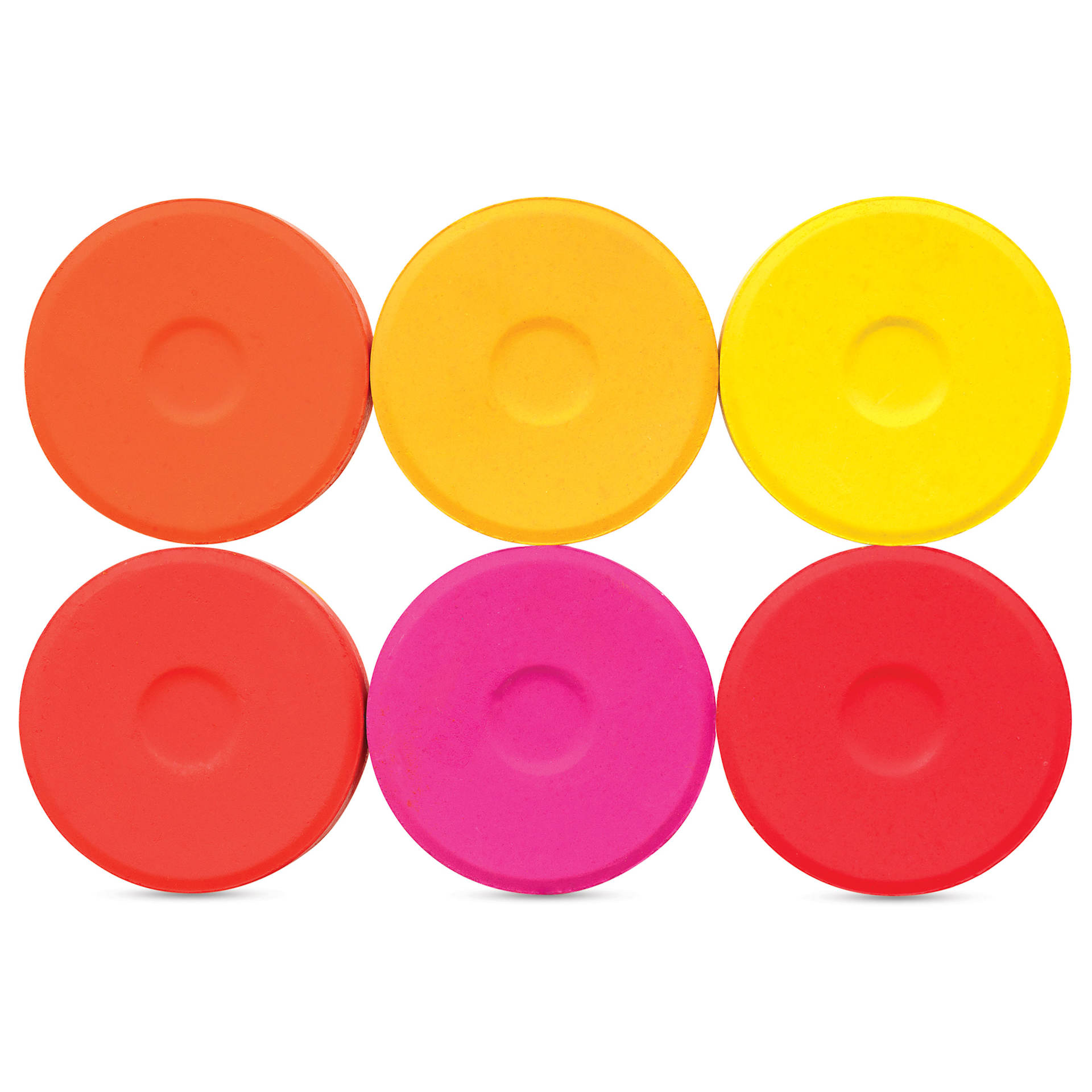Blick Essentials Tempera Cakes - Set of 6 Large, Warm Colors, out of packaging side by side