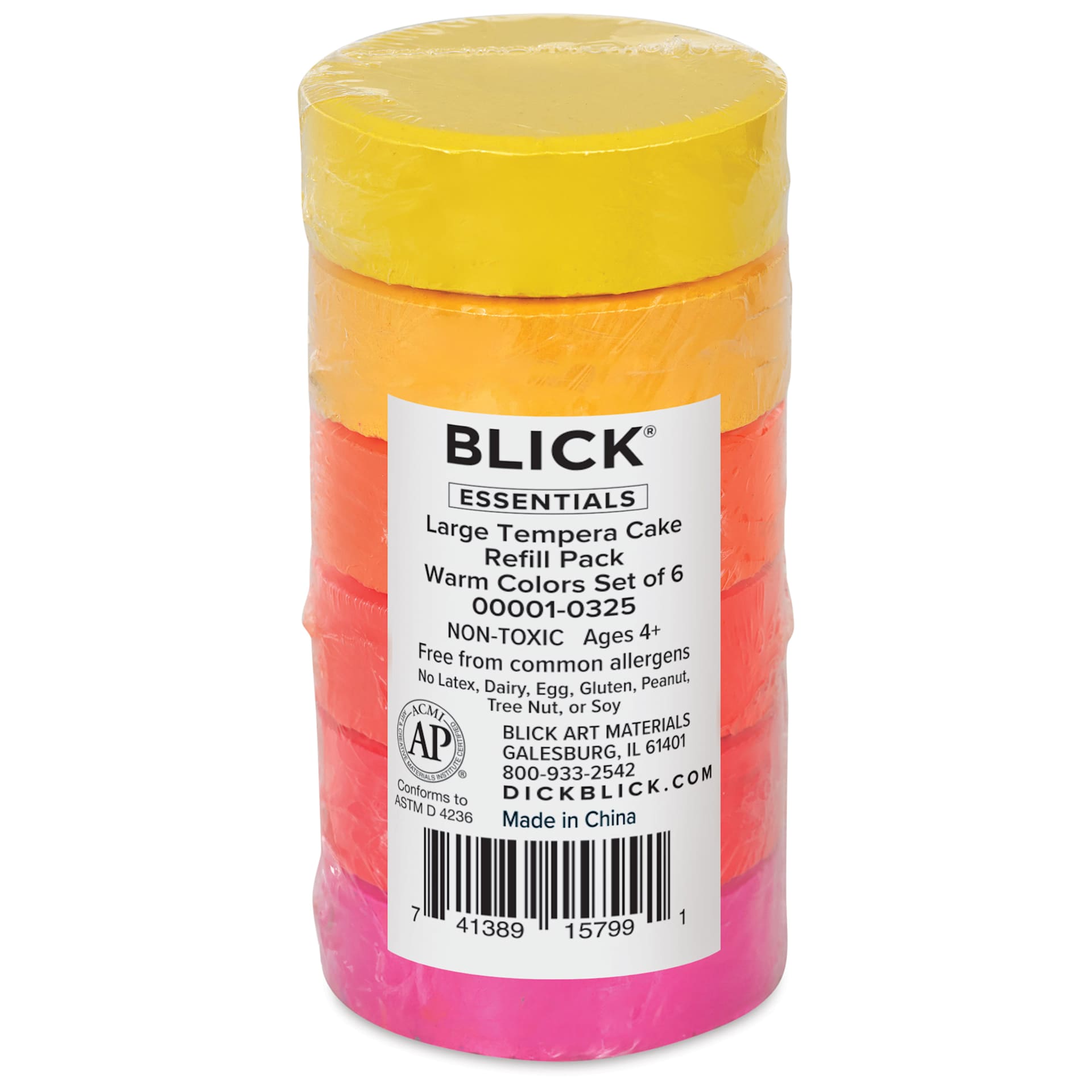 Blick Essentials Tempera Cakes - Set of 6, Large, Warm Colors, packaging