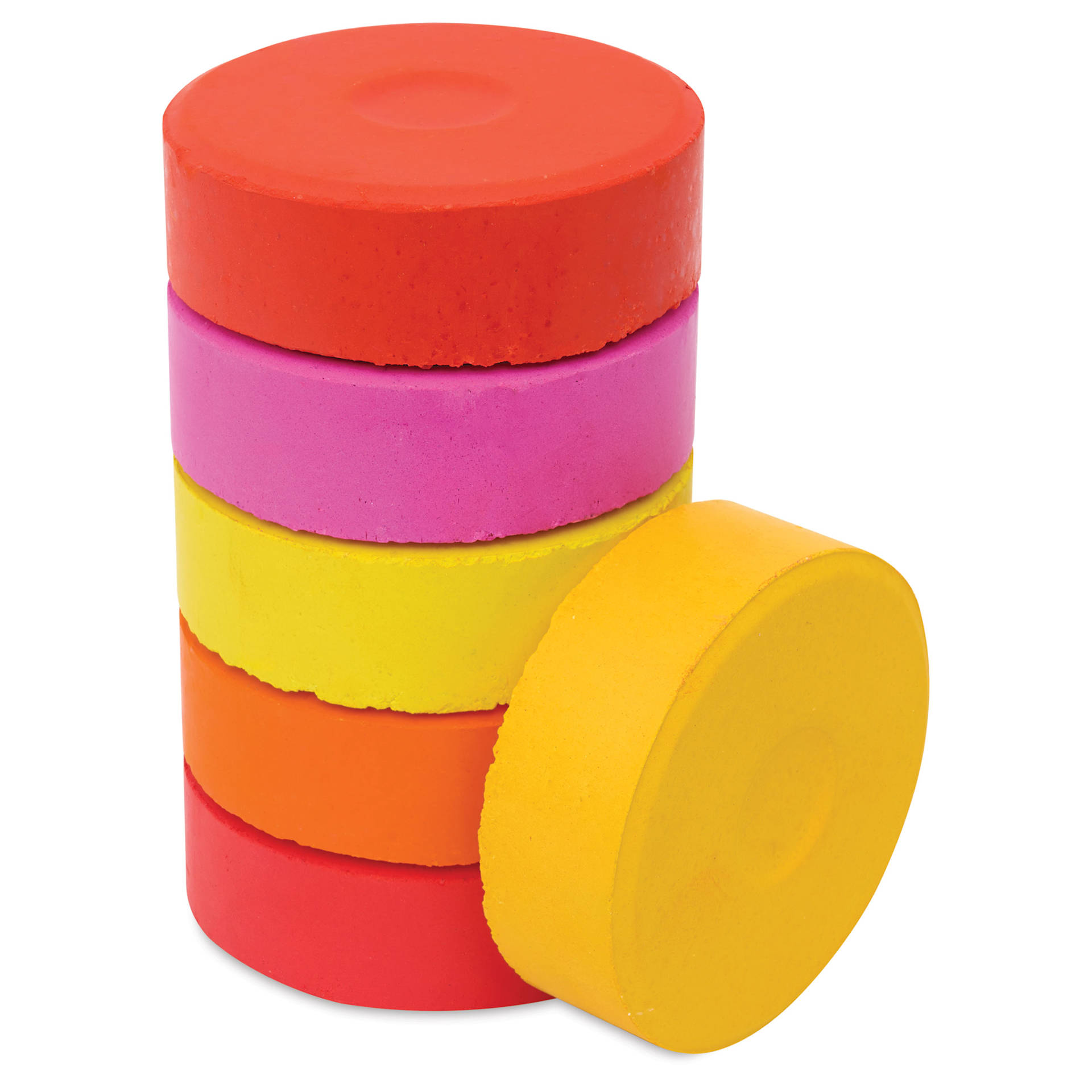 Blick Essentials Tempera Cakes - Set of 6 with Tray, Large, Warm Colors, stack of cakes with one on the side