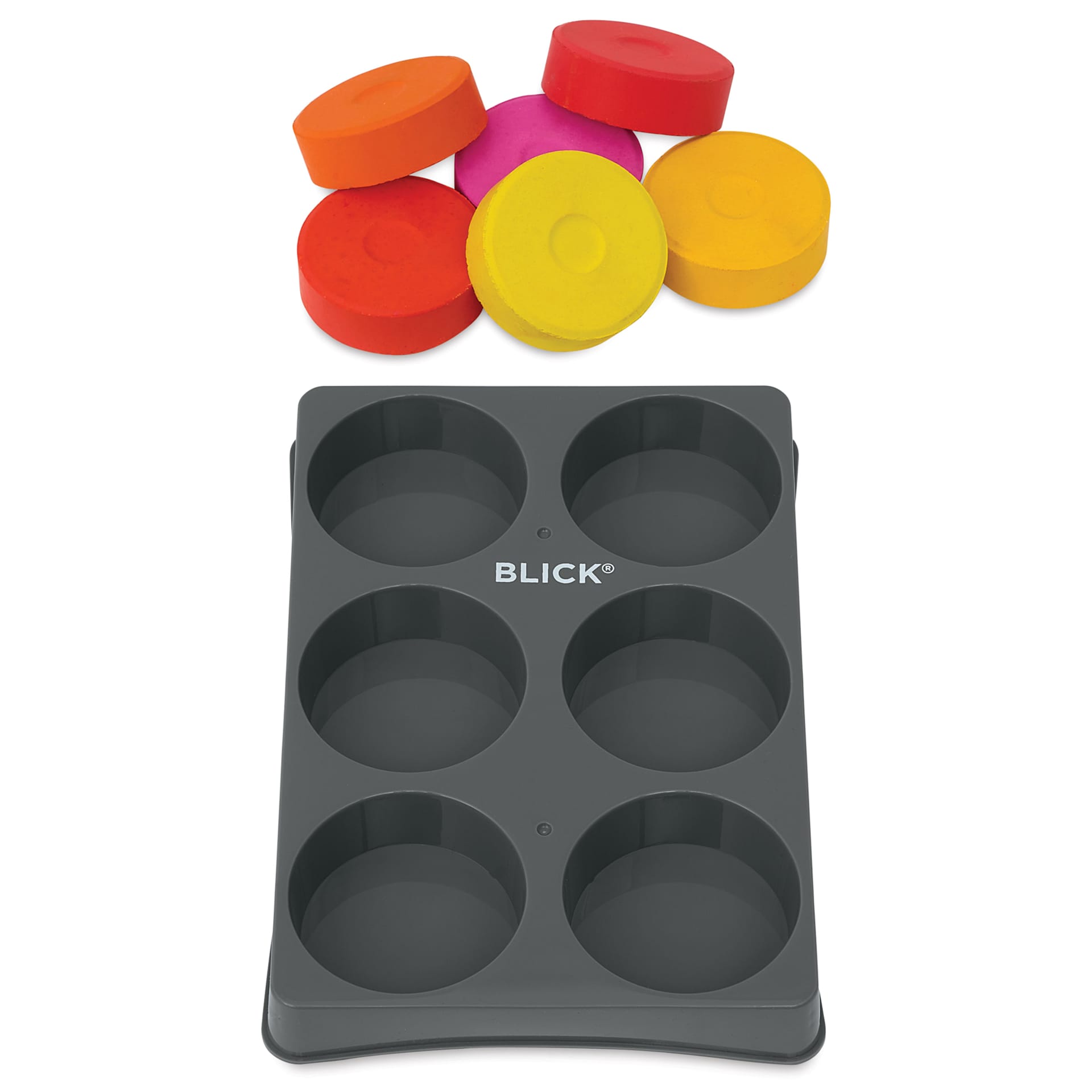 Blick Essentials Tempera Cakes - Set of 6 with Tray, Large, Warm Colors, out of tray