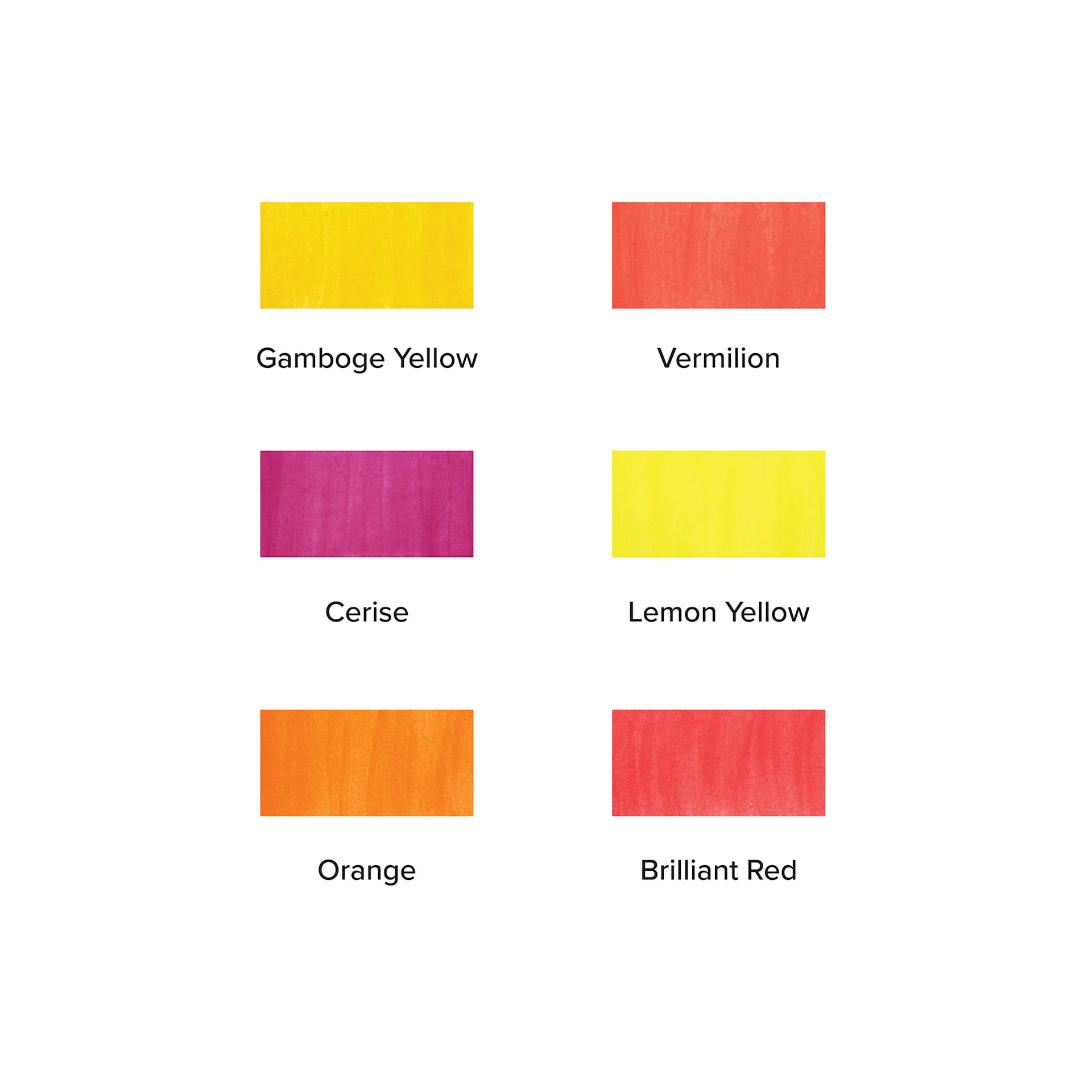 Blick Essentials Tempera Cakes - Set of 6 with Tray, Large, Warm Colors, swatches
