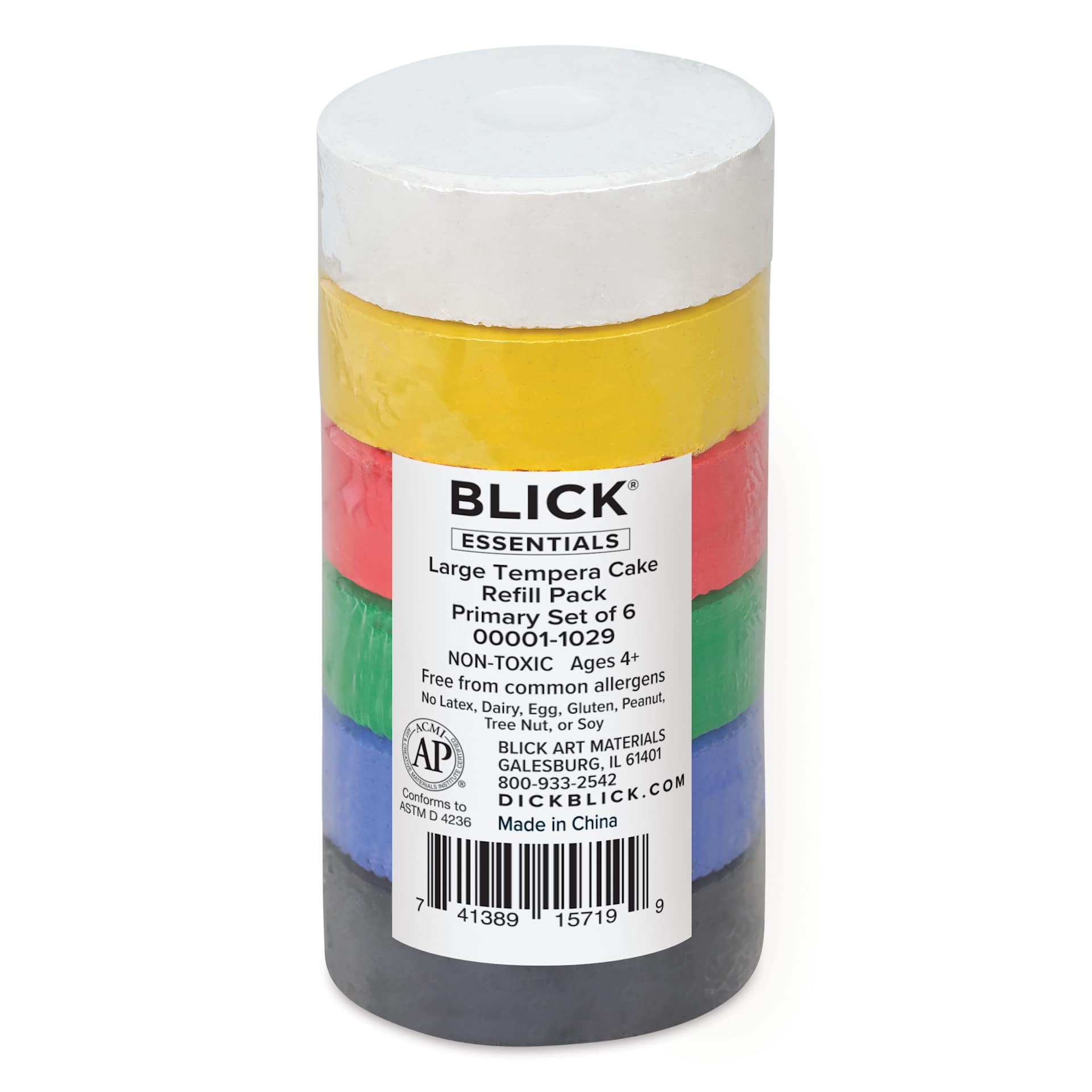 Blick Essentials Tempera Cakes - Set of 6, Large, Primary Colors, in packaging